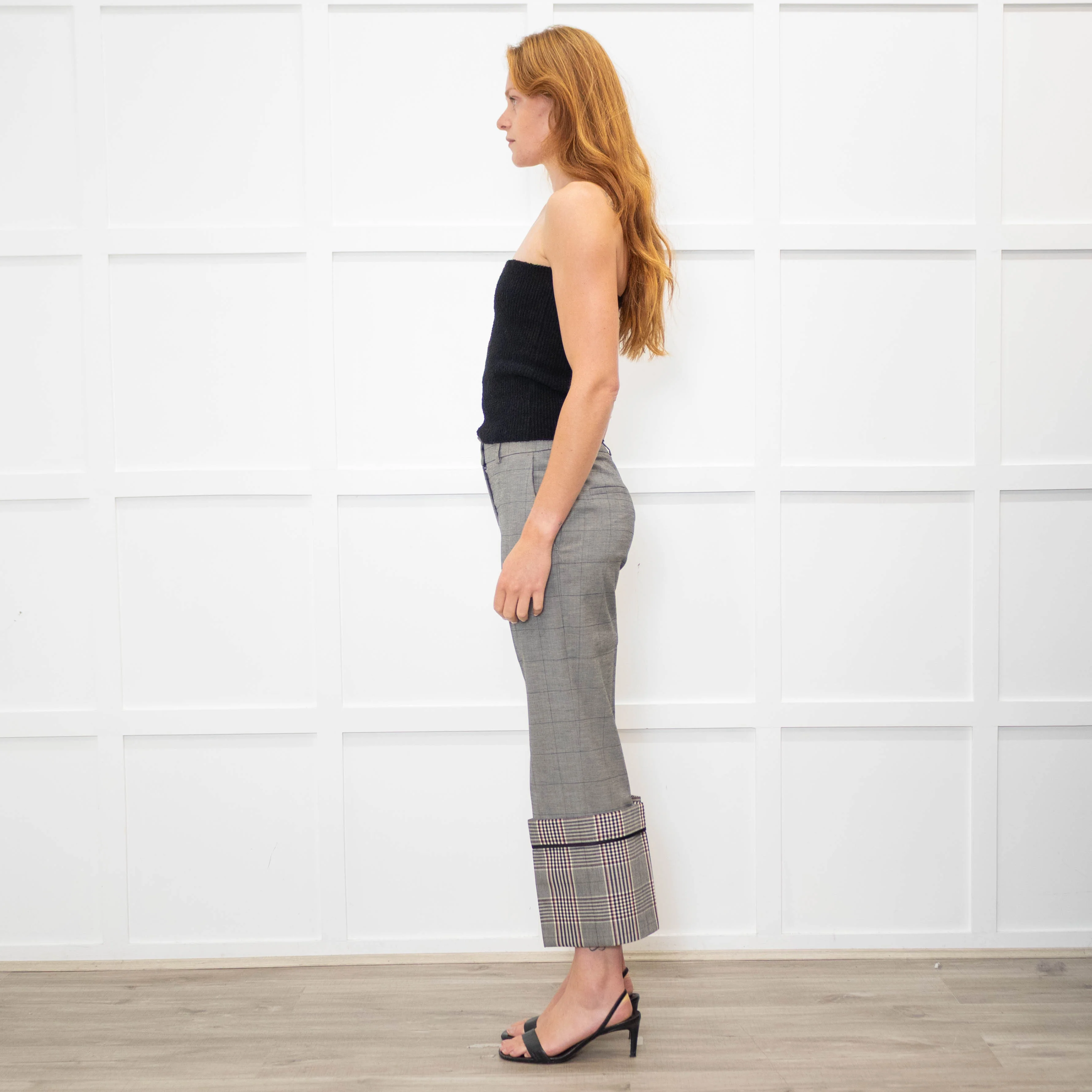 Monse Grey Check Contrast Turn Up Crop Trousers - Image 4