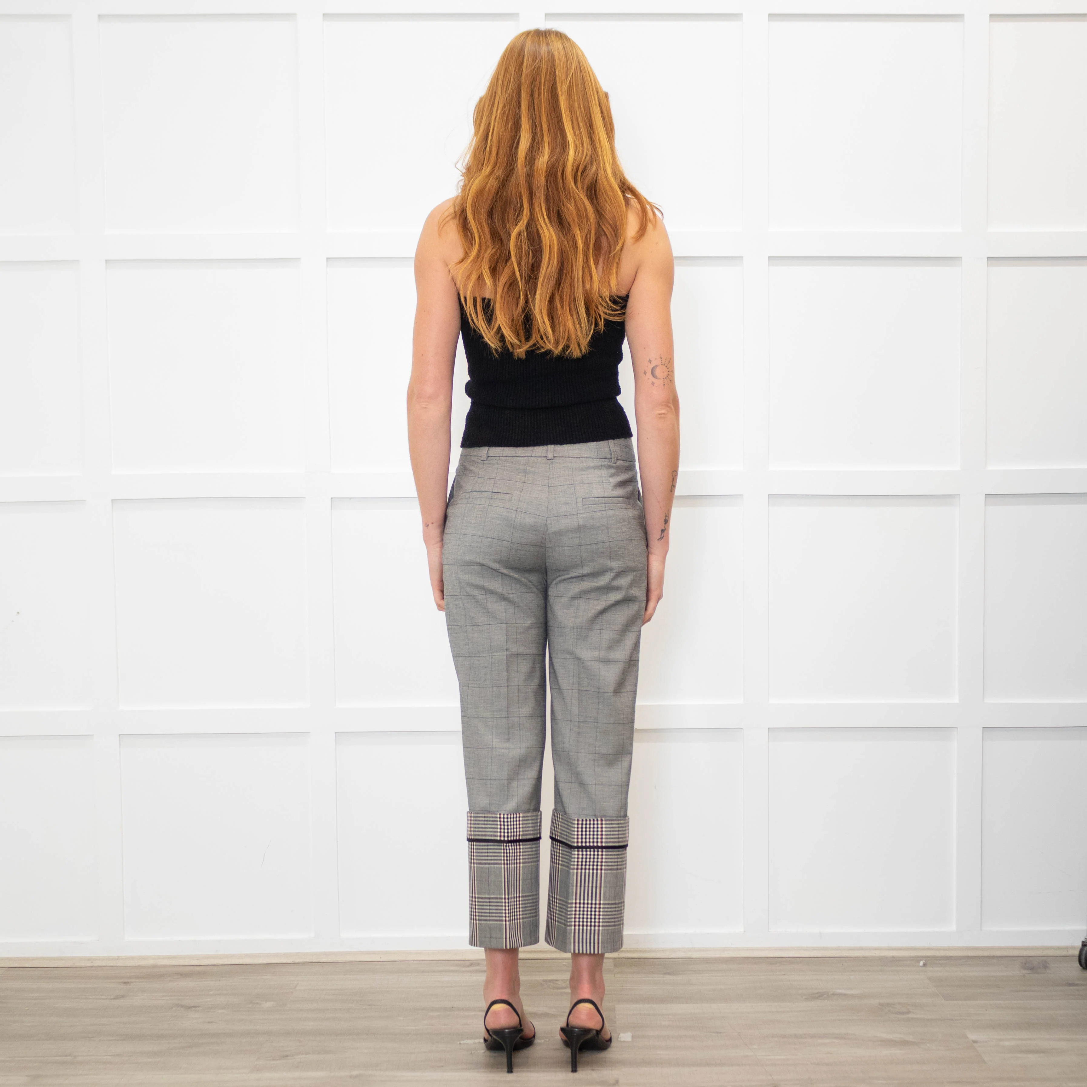 Monse Grey Check Contrast Turn Up Crop Trousers - Image 5