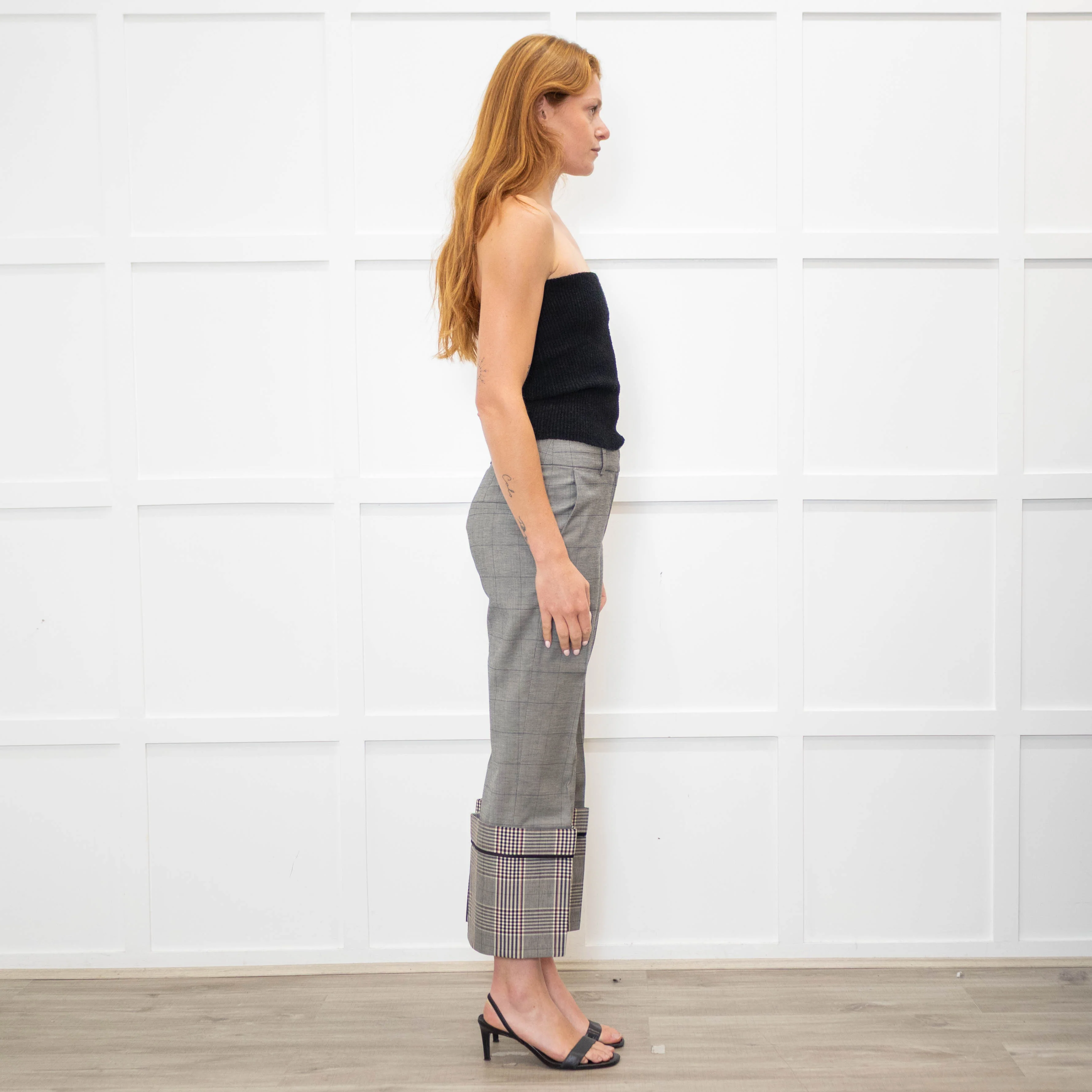 Monse Grey Check Contrast Turn Up Crop Trousers - Image 6