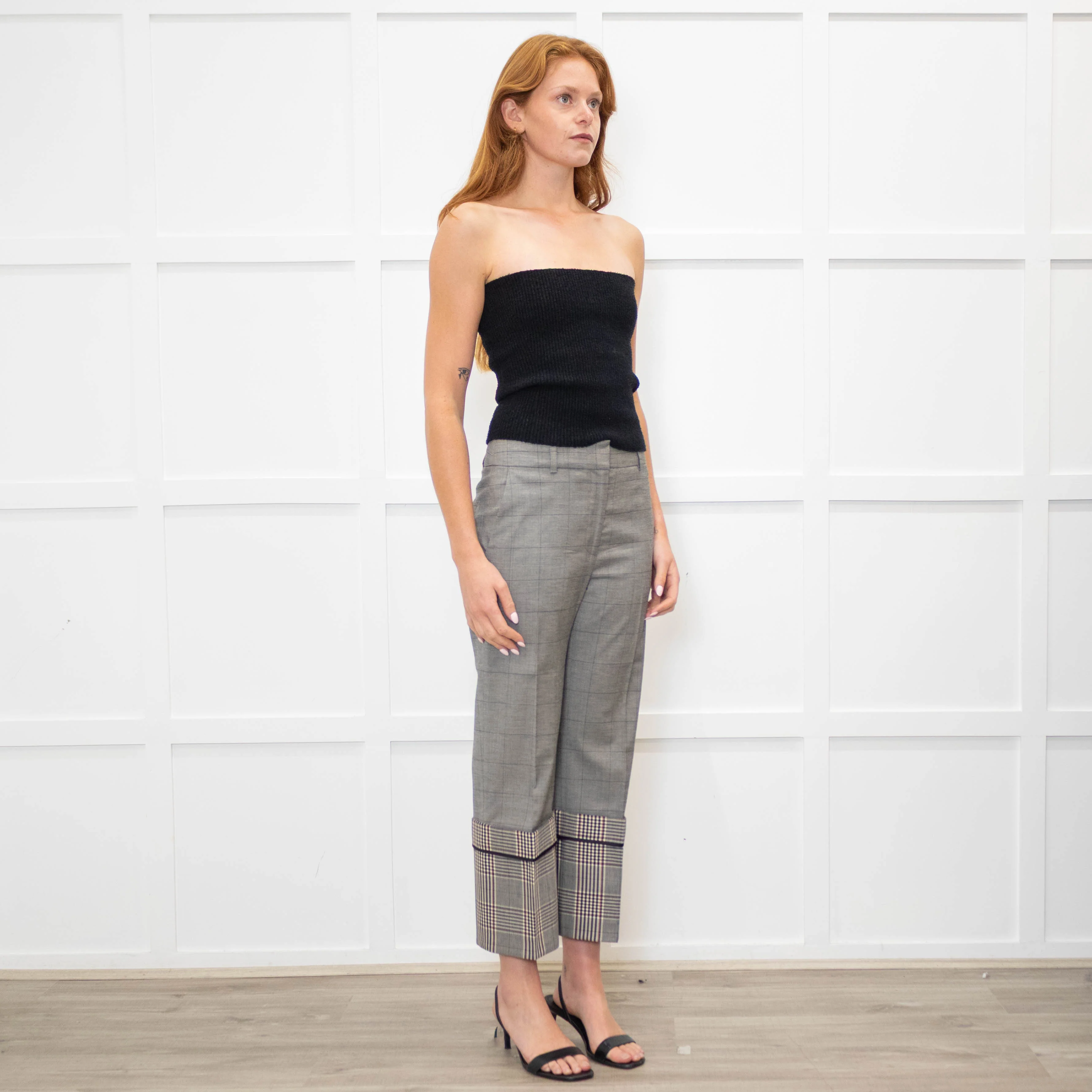 Monse Grey Check Contrast Turn Up Crop Trousers - Image 7