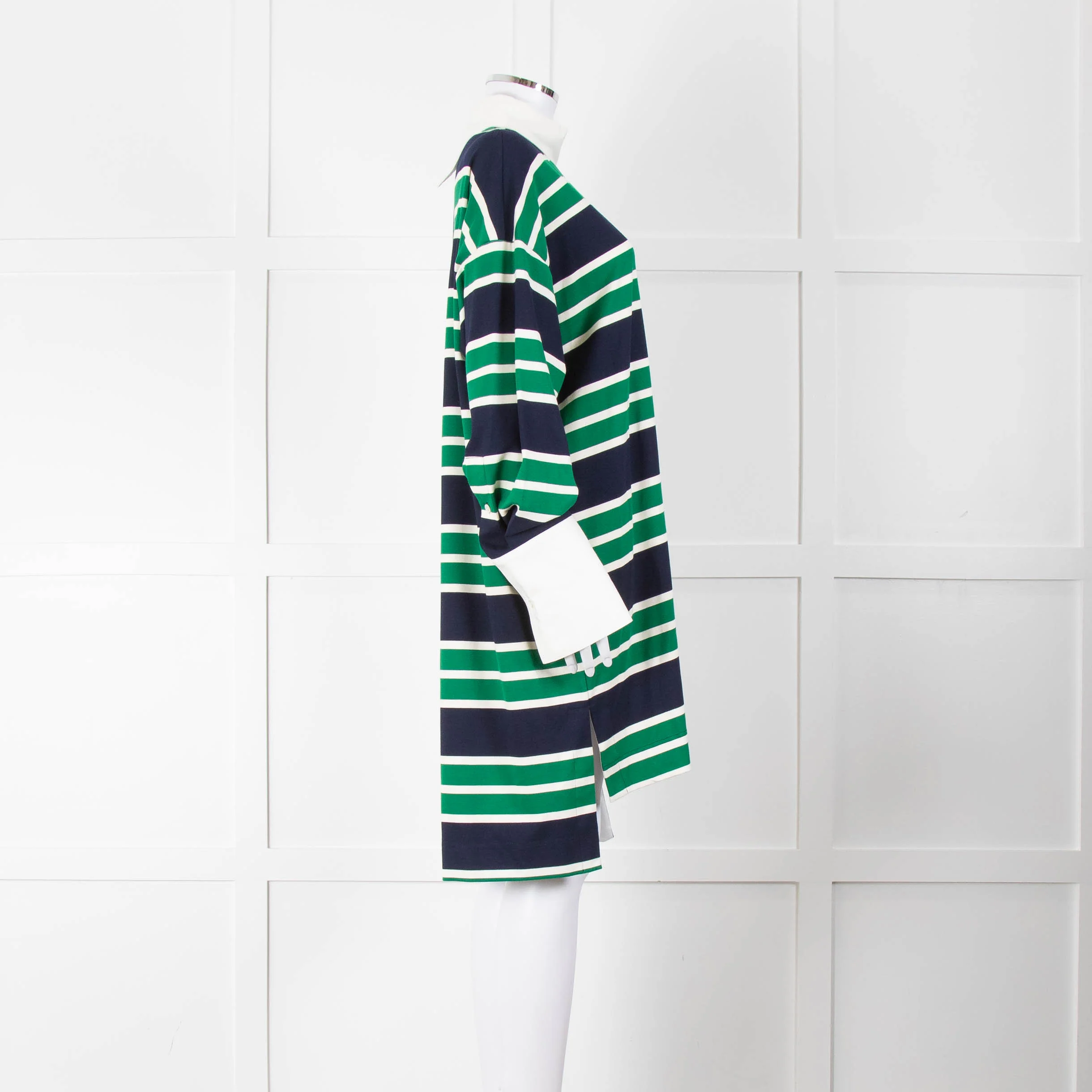Monse Navy Green Striped Cotton Tunic Dress - Image 3