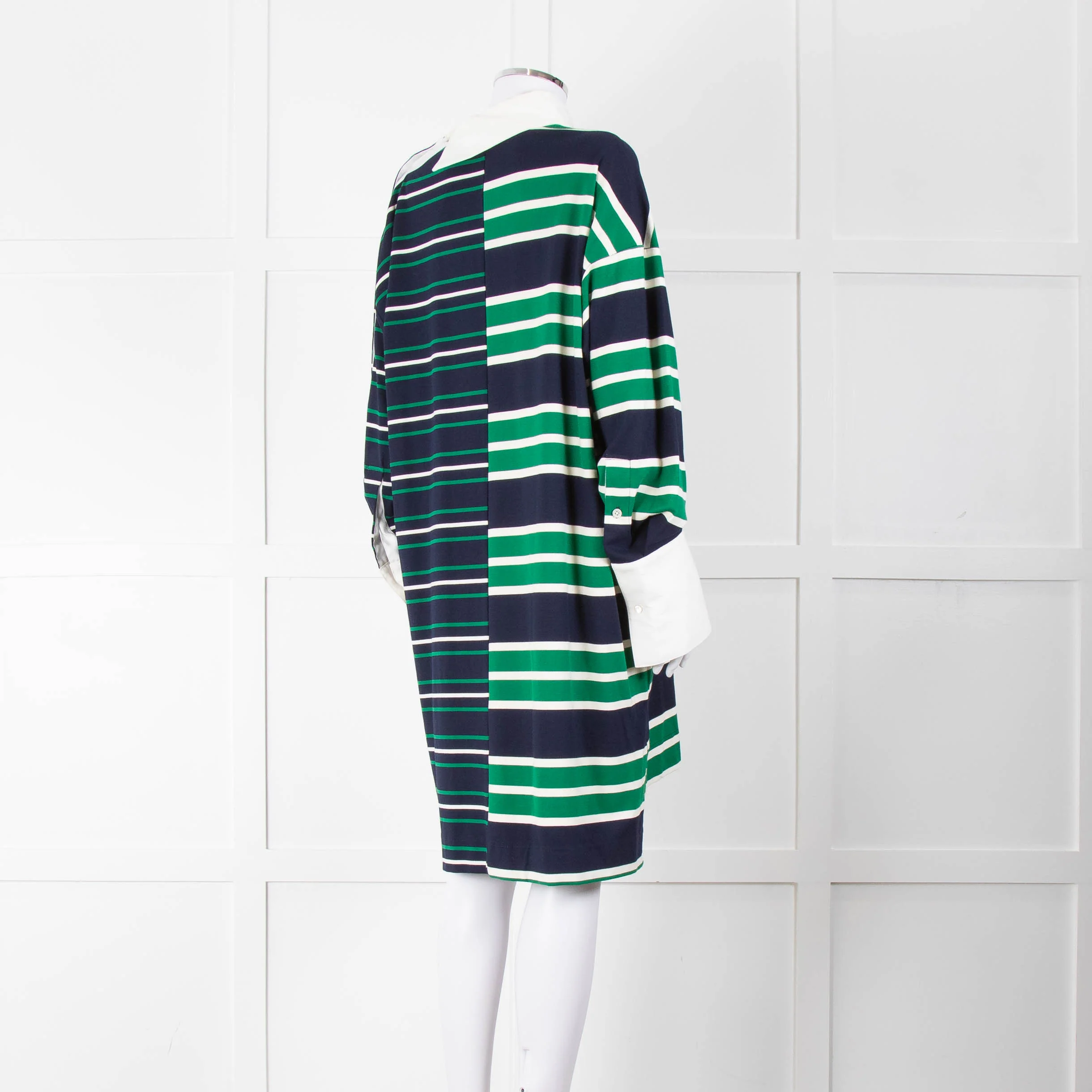 Monse Navy Green Striped Cotton Tunic Dress - Image 4