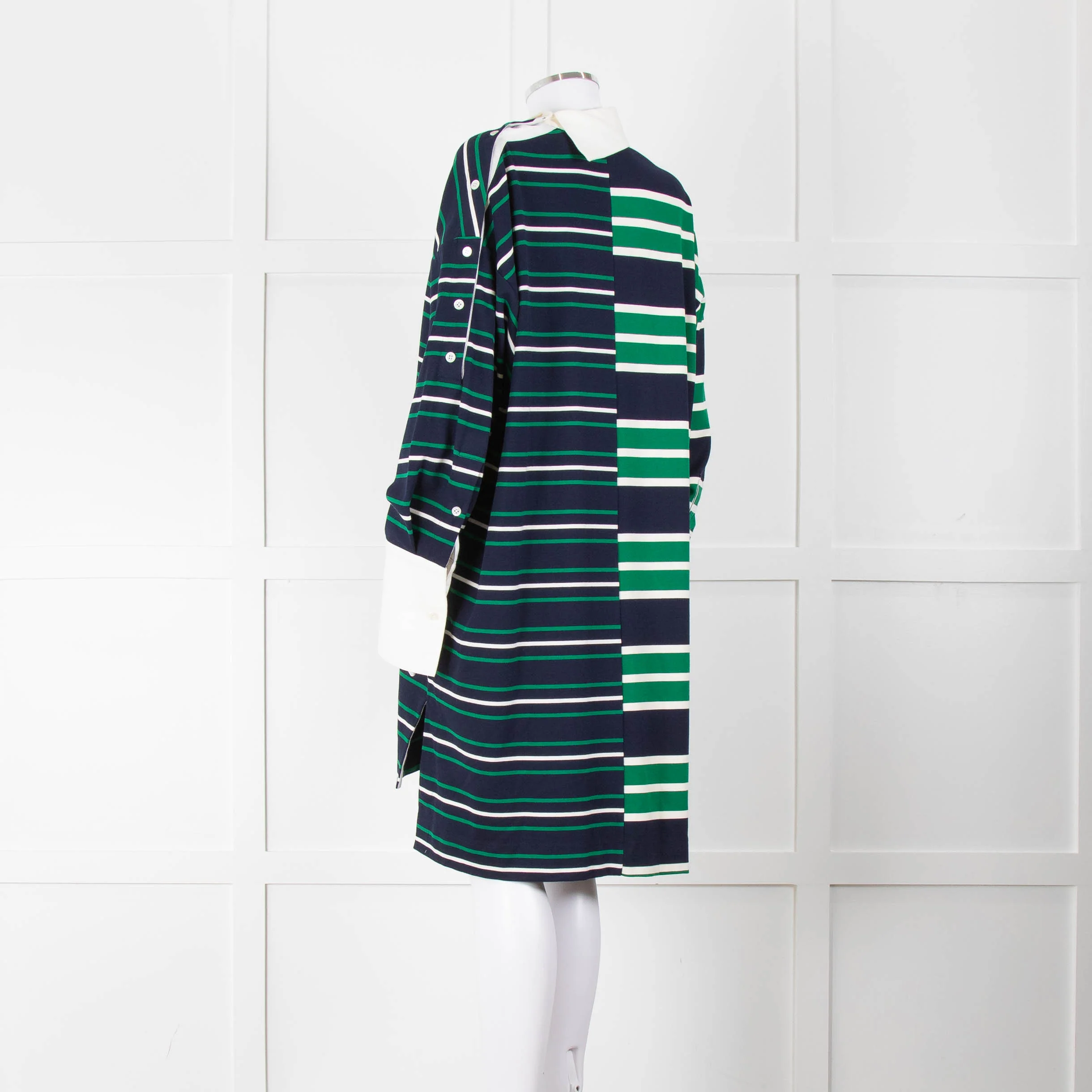 Monse Navy Green Striped Cotton Tunic Dress - Image 6