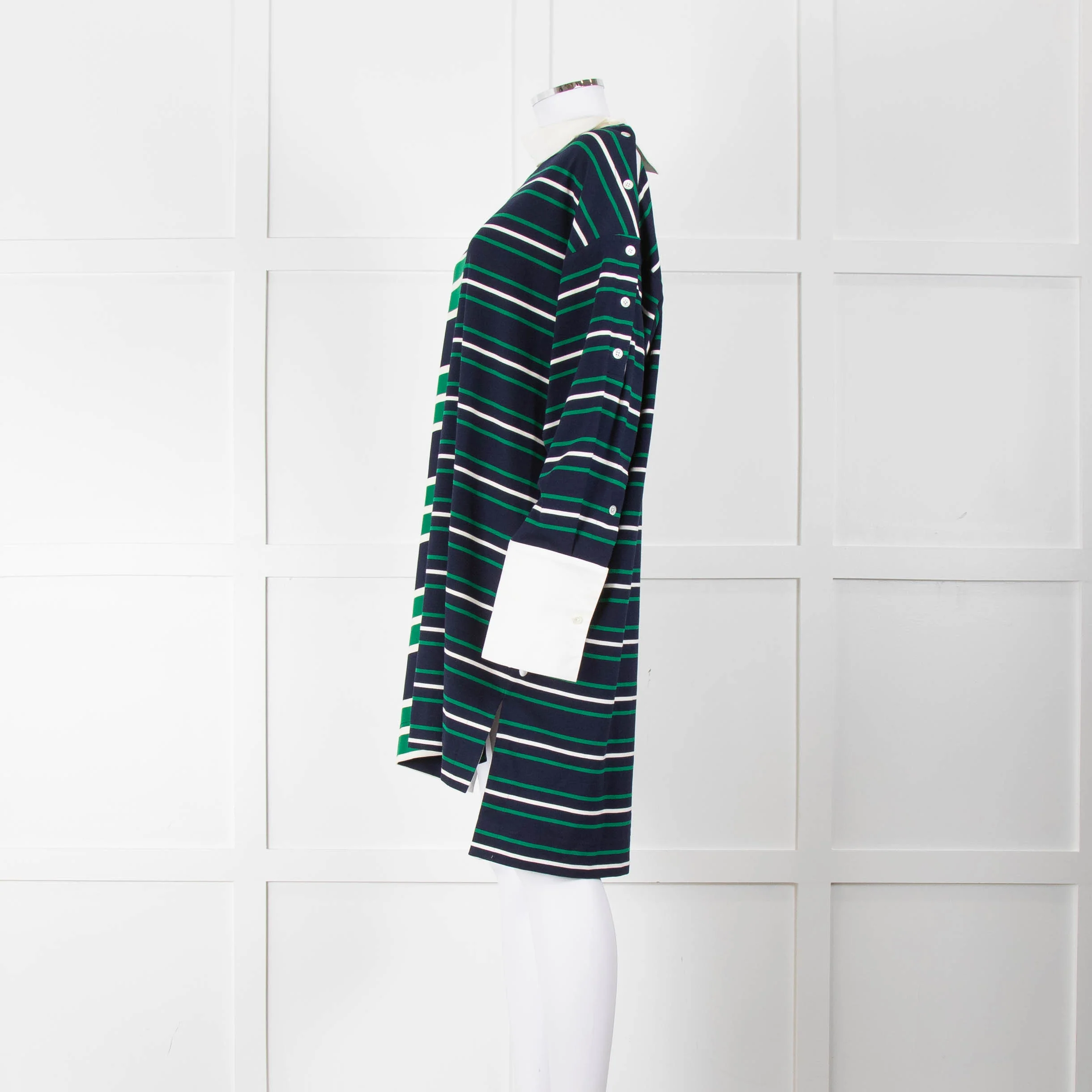 Monse Navy Green Striped Cotton Tunic Dress - Image 7