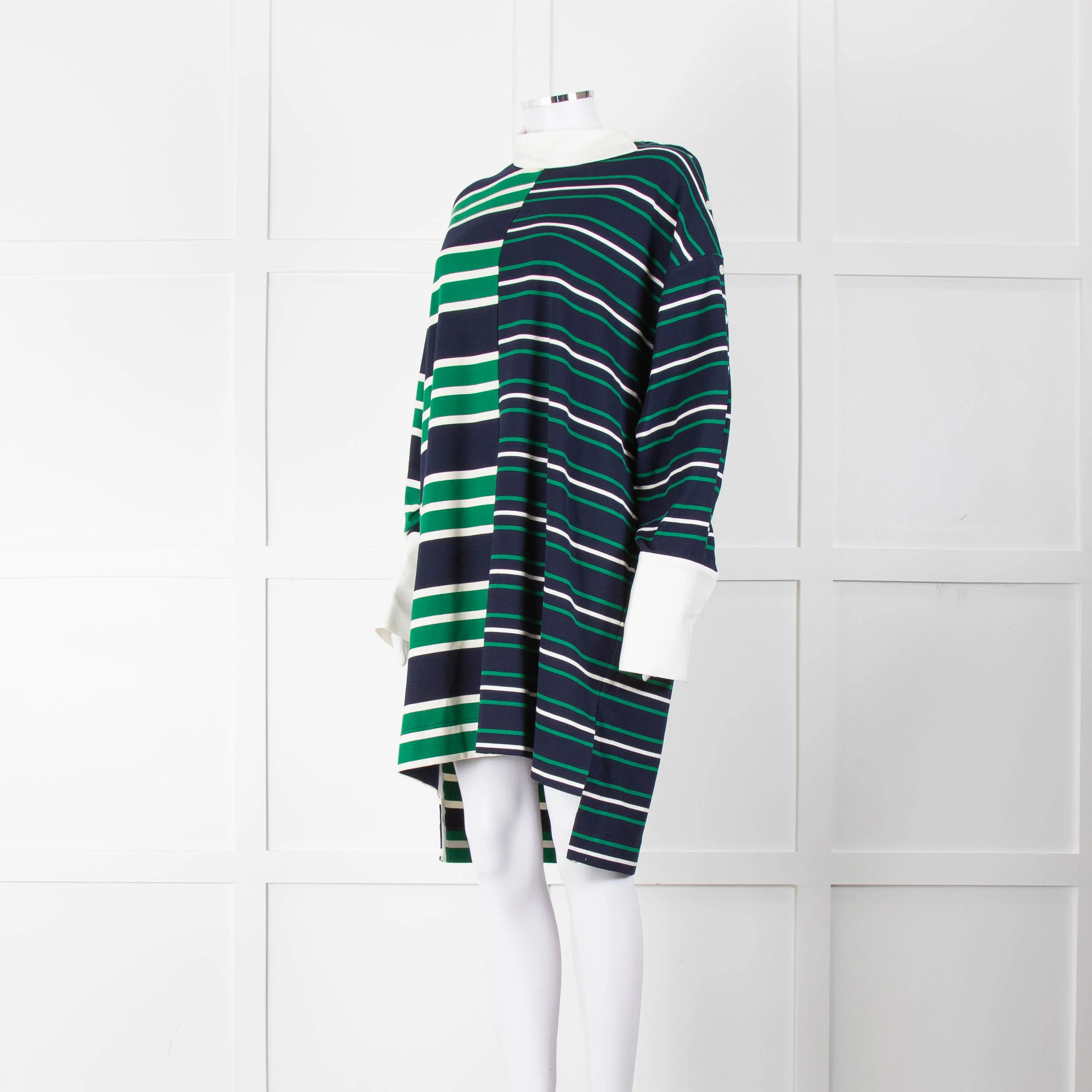 Monse Navy Green Striped Cotton Tunic Dress - Image 8