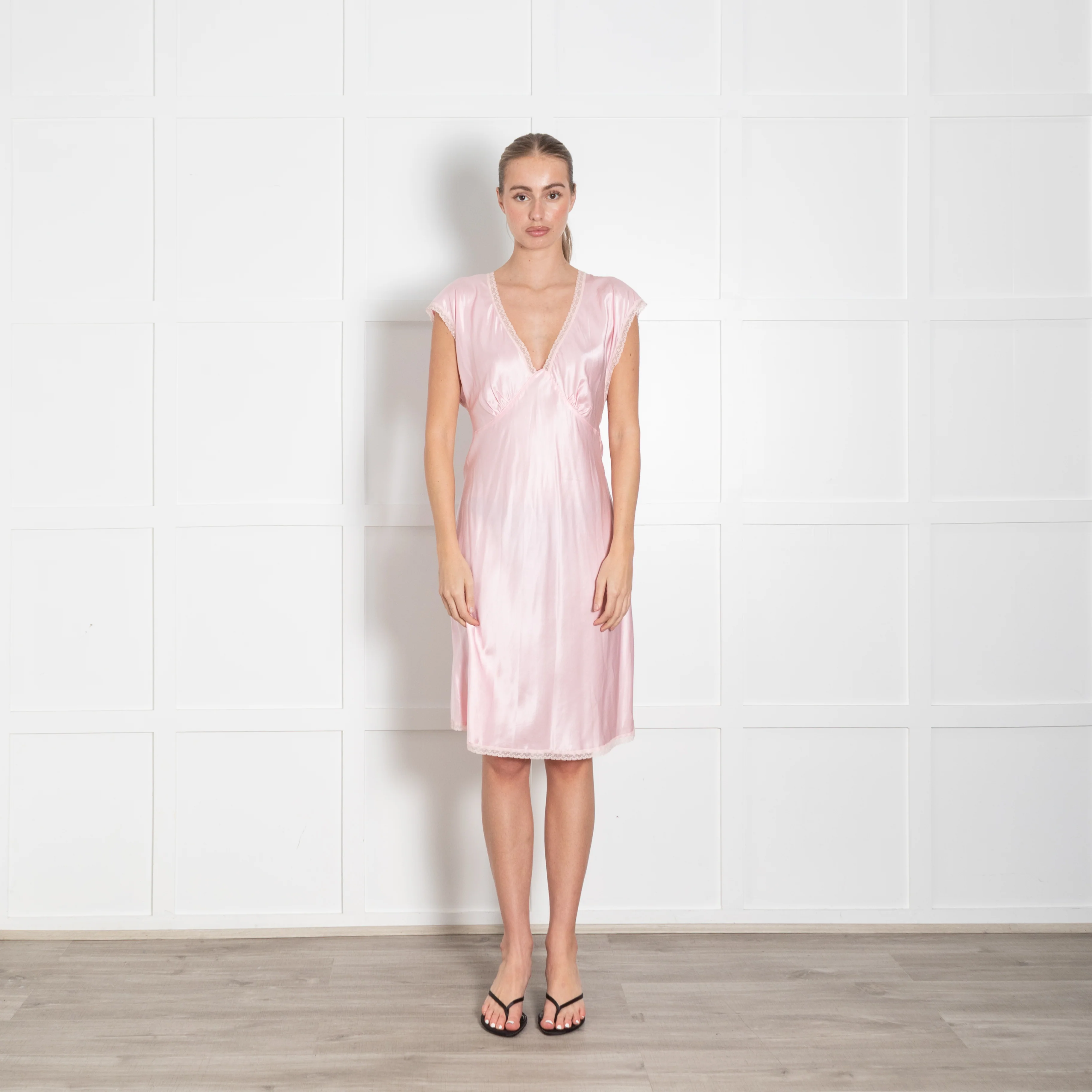 Morgan Lane Pink Lace Trim Detail Silk Blend Pyjama Dress