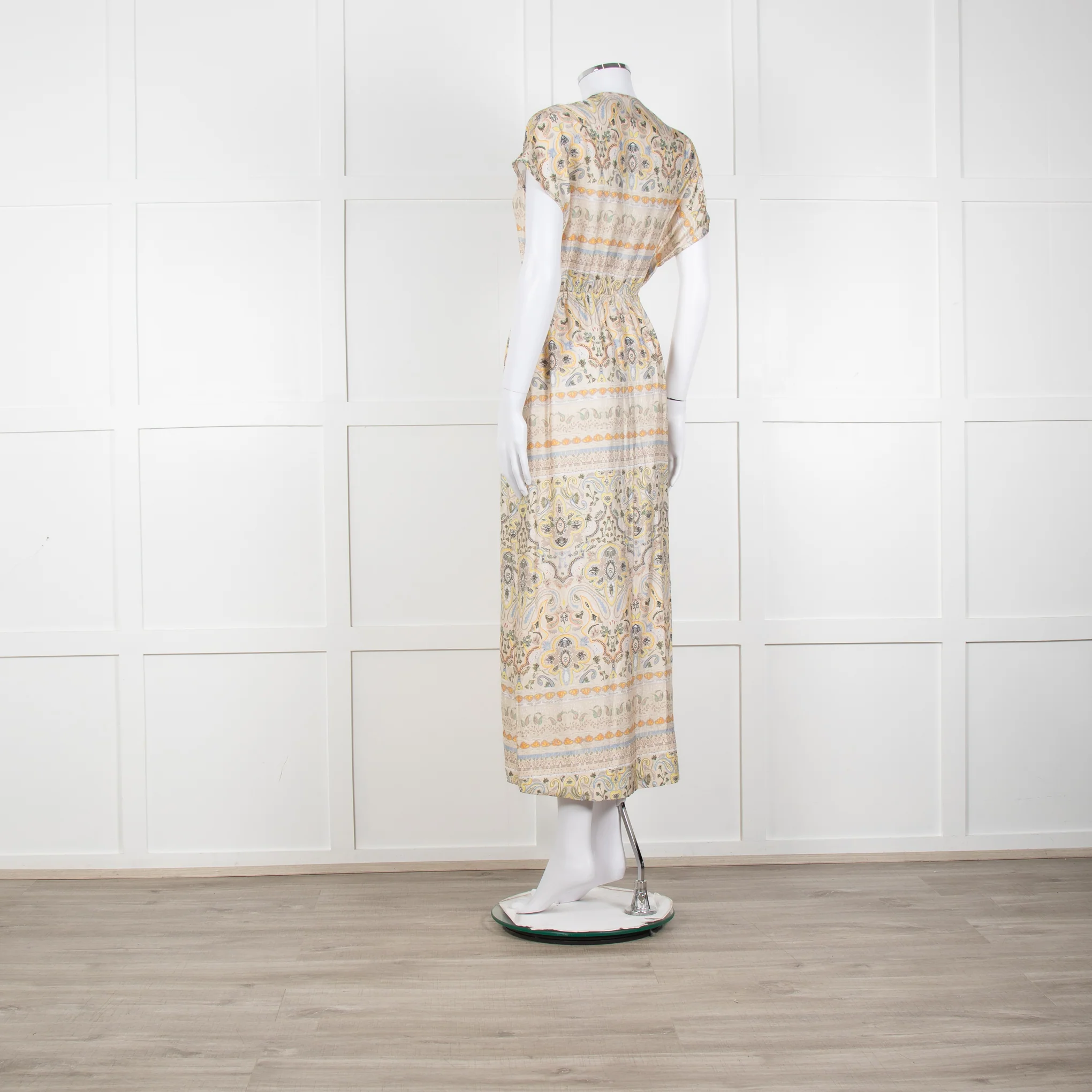 Mos Mosh Cream And Pastel Pattern Silky Tie Front Cap Sleeve Shirt Dress - Image 4