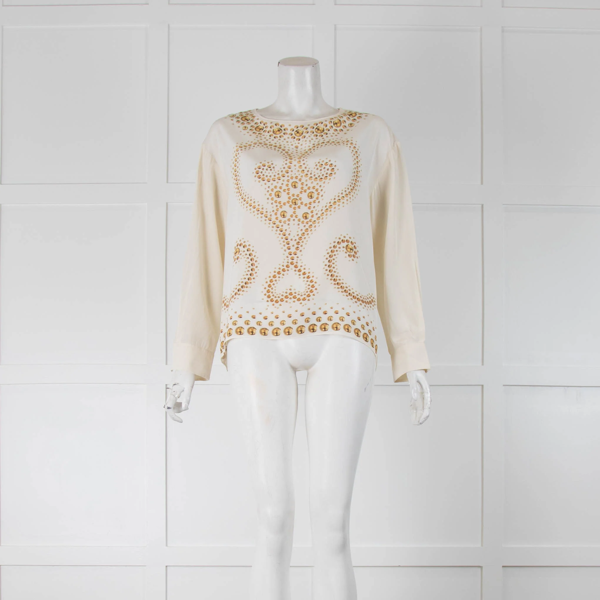 Moschino Cheap N Chic Cream Silk Blouse with Gold Print Detailing