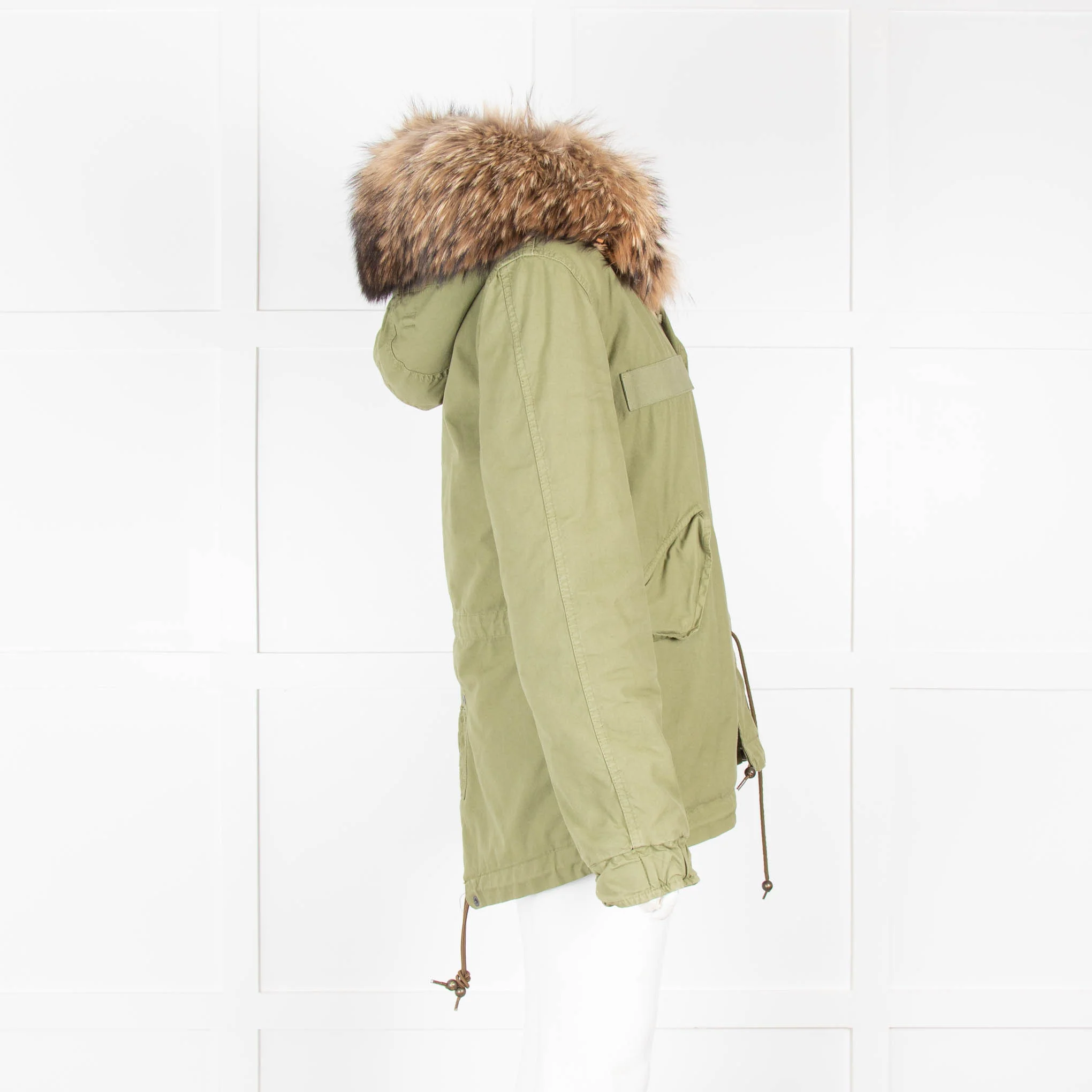 Mr and Mrs Italy Khaki Army Mini Parka with Fur Hood - Image 2