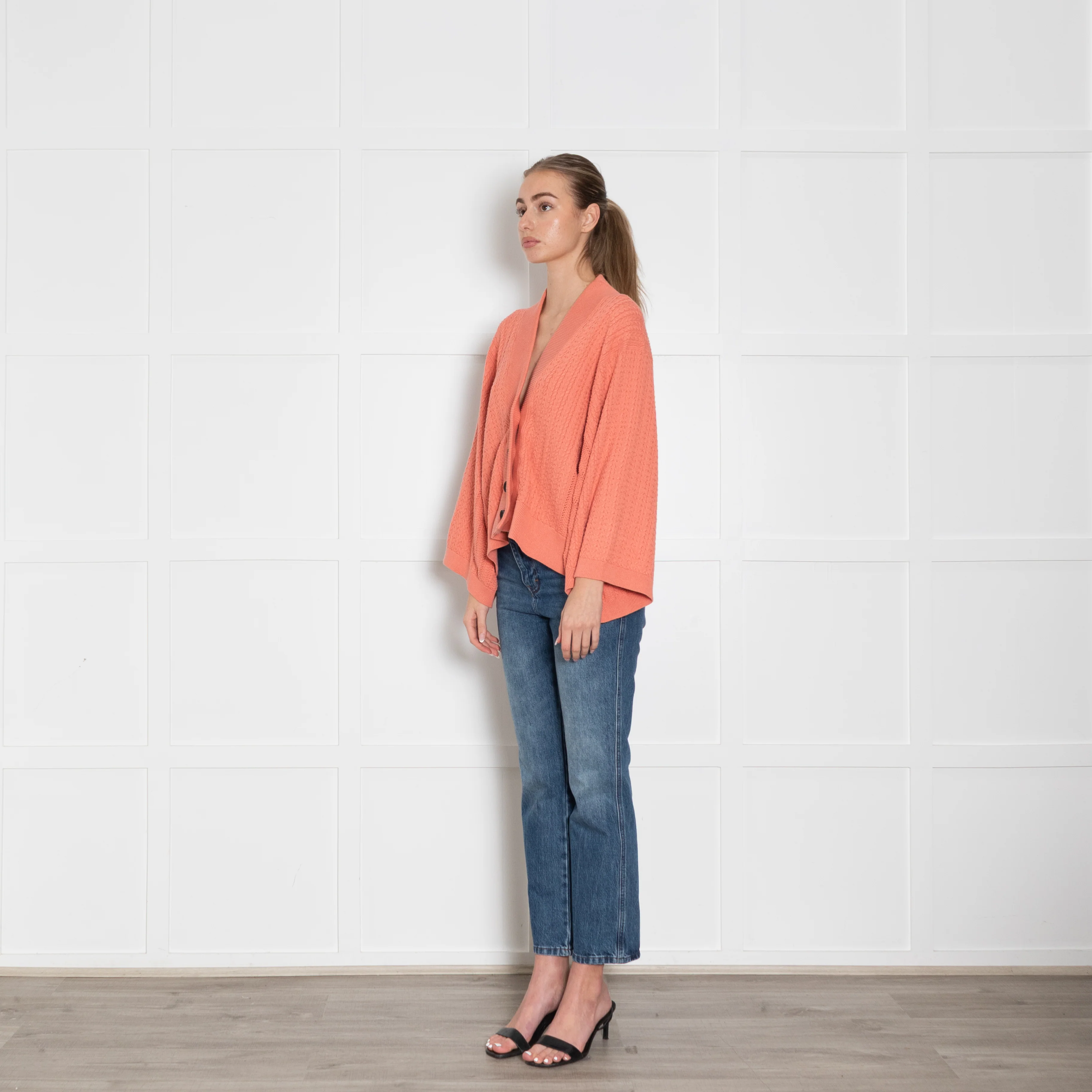Mr Mittens Orange Cable Cotton Wide Sleeve Cardigan - Image 3