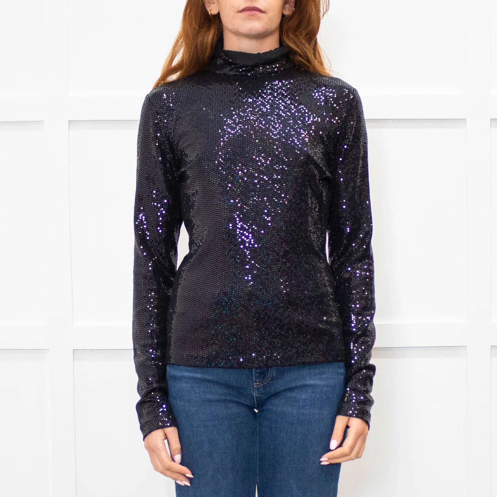 MSGM Black Sequin Mock Neck Top - Image 2