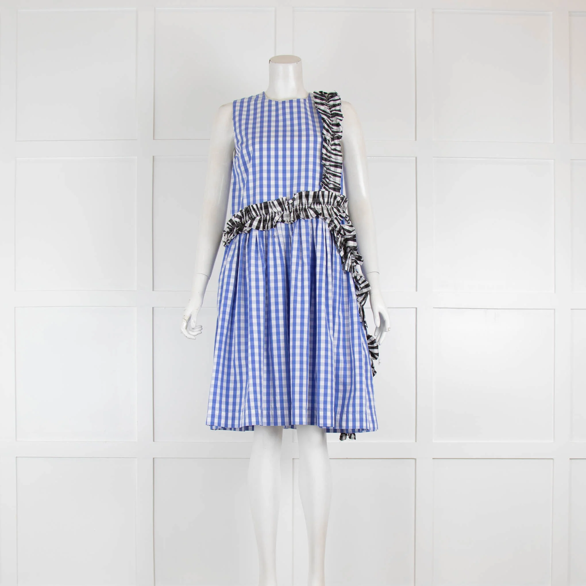 MSGM Blue Black Gingham Sleeveless Dress