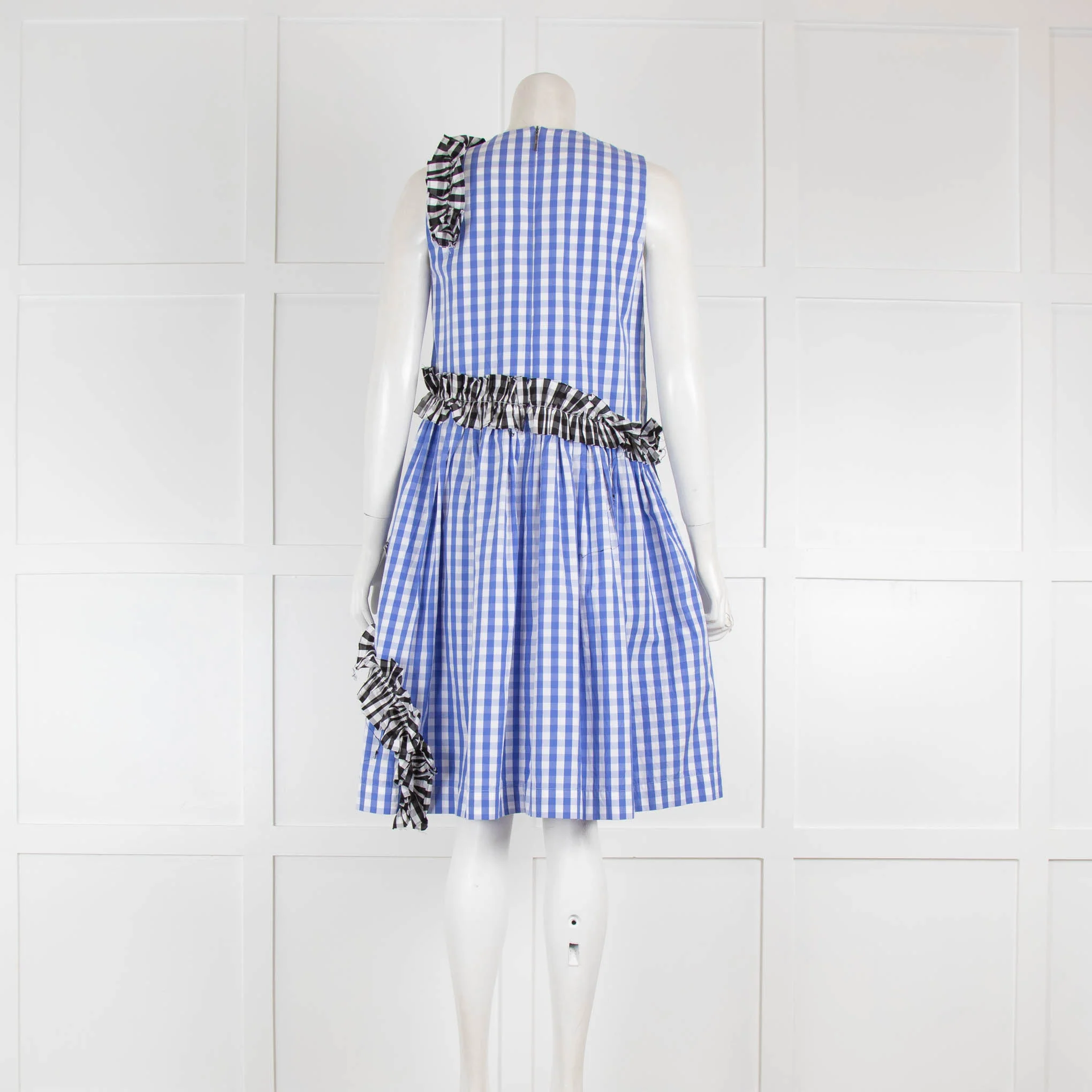 MSGM Blue Black Gingham Sleeveless Dress - Image 3