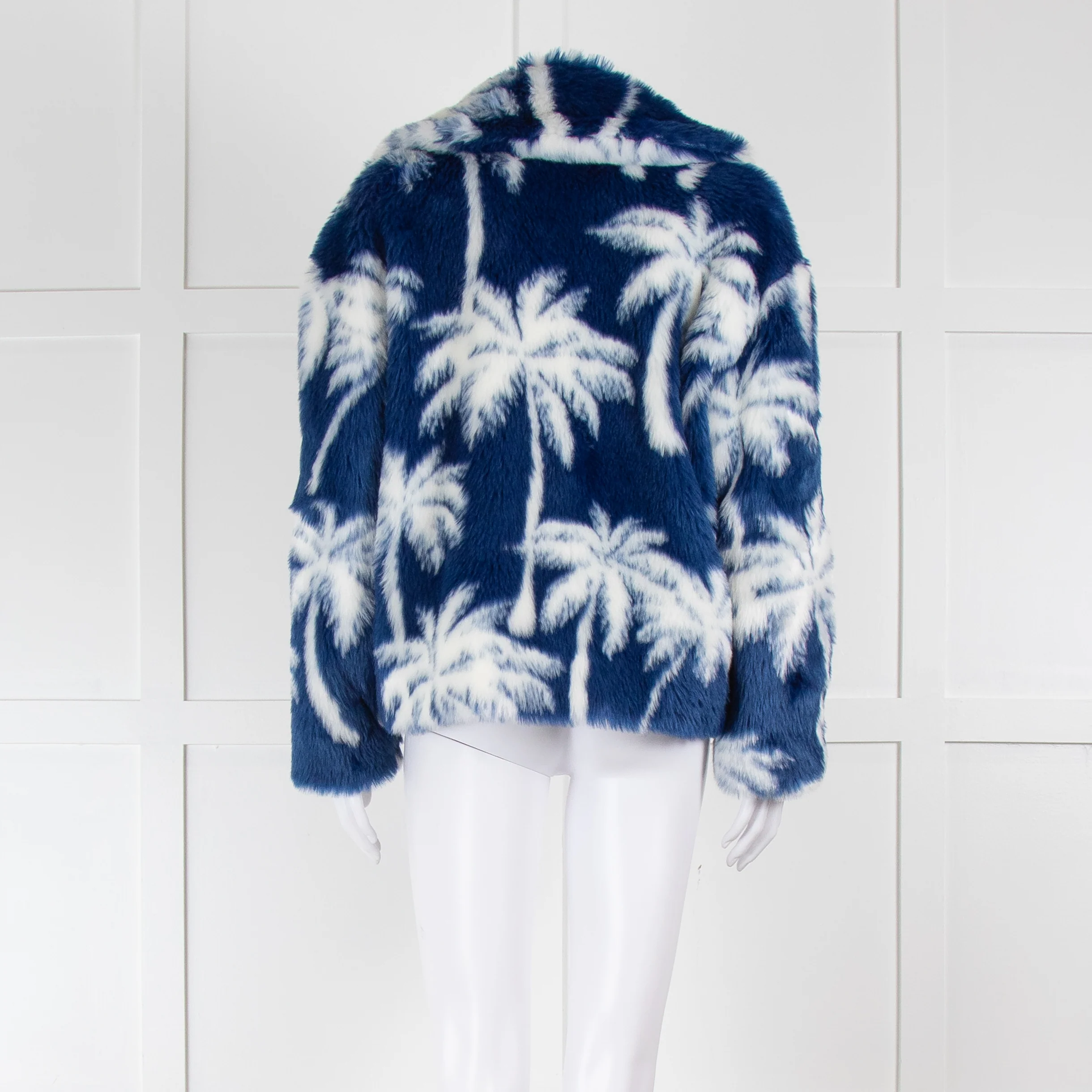 MSGM Blue White Palm Tree Faux Fur Short Jacket - Image 5