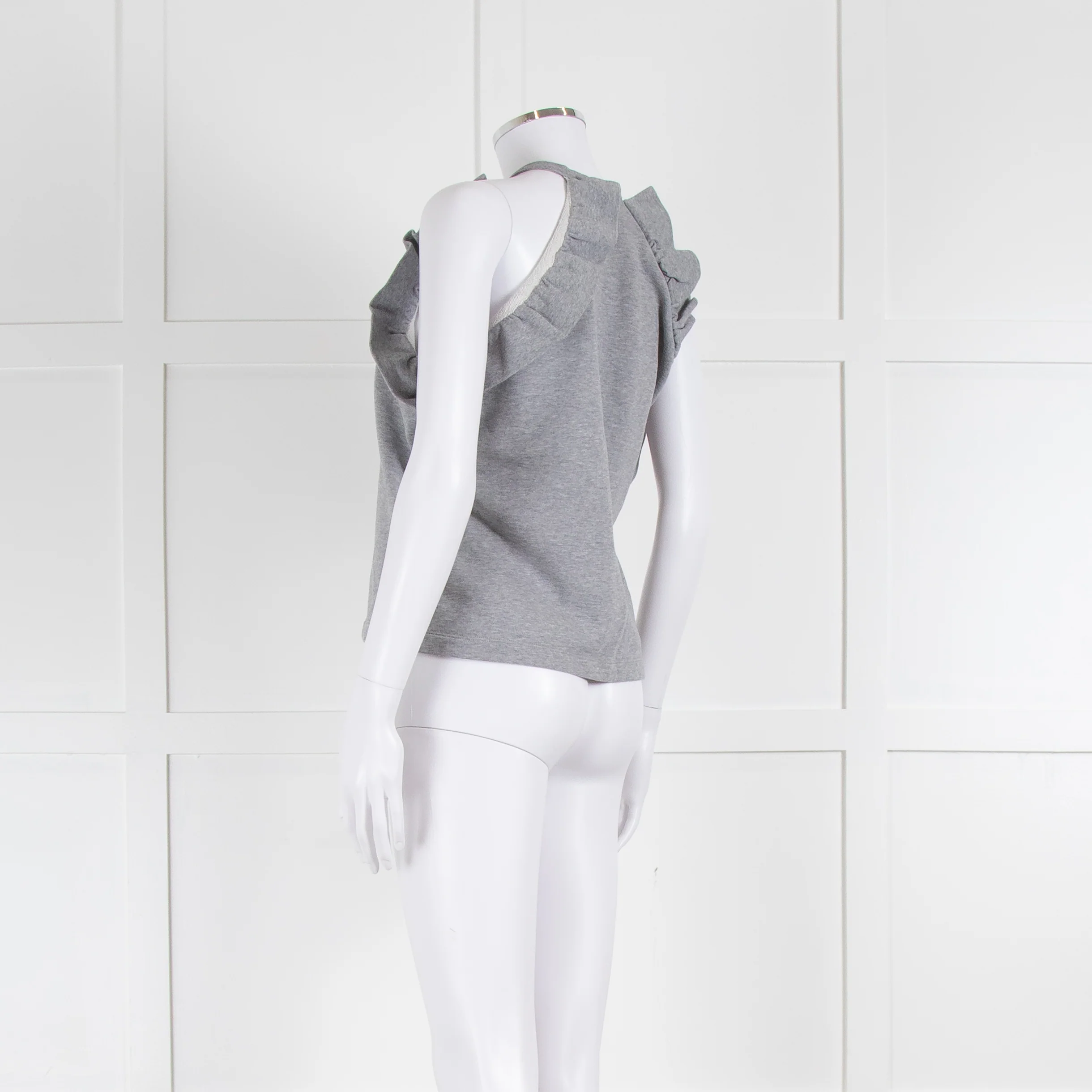 MSGM Grey Sleeveless Frilled Top - Image 6