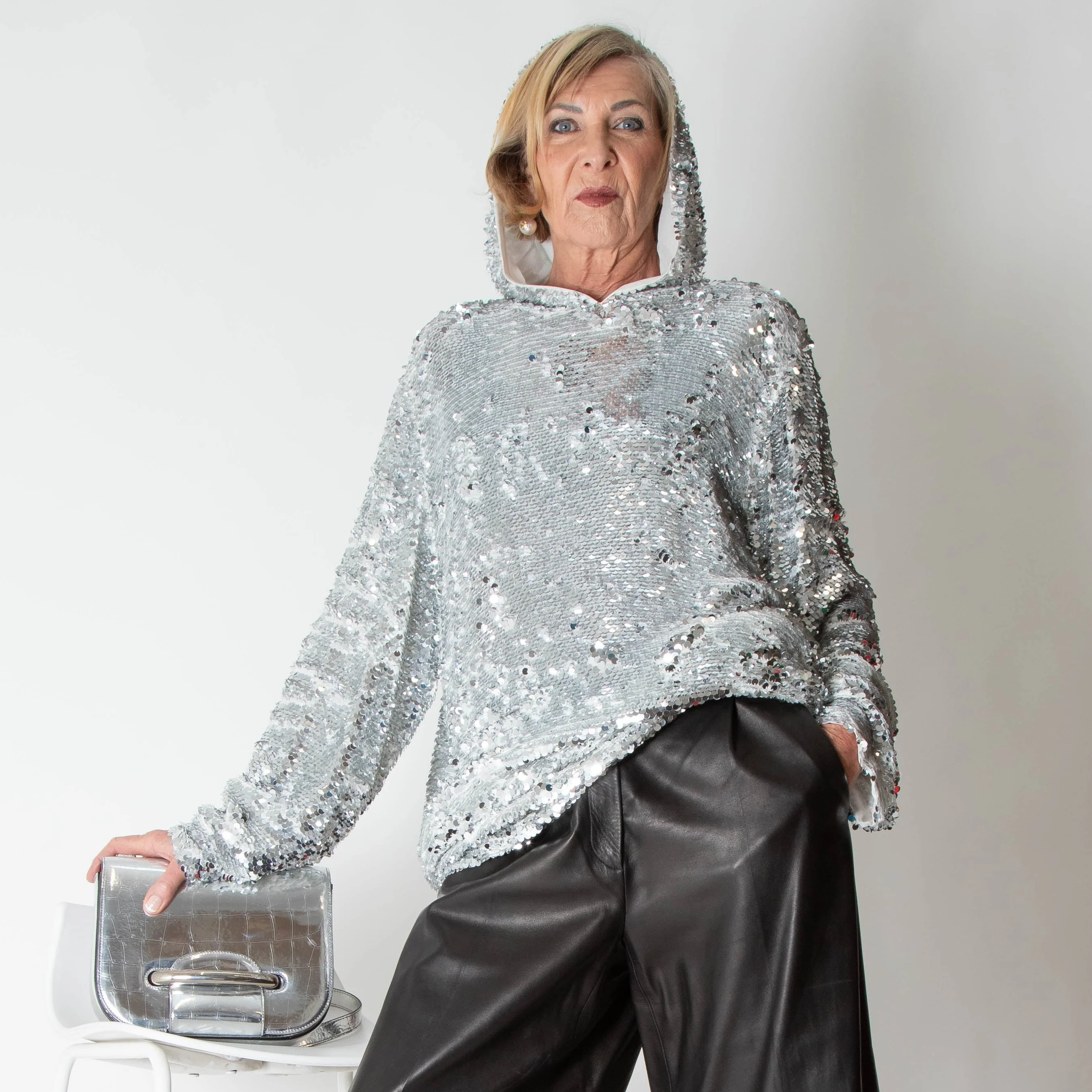 MSGM Silver Sequin Hoody - Image 2