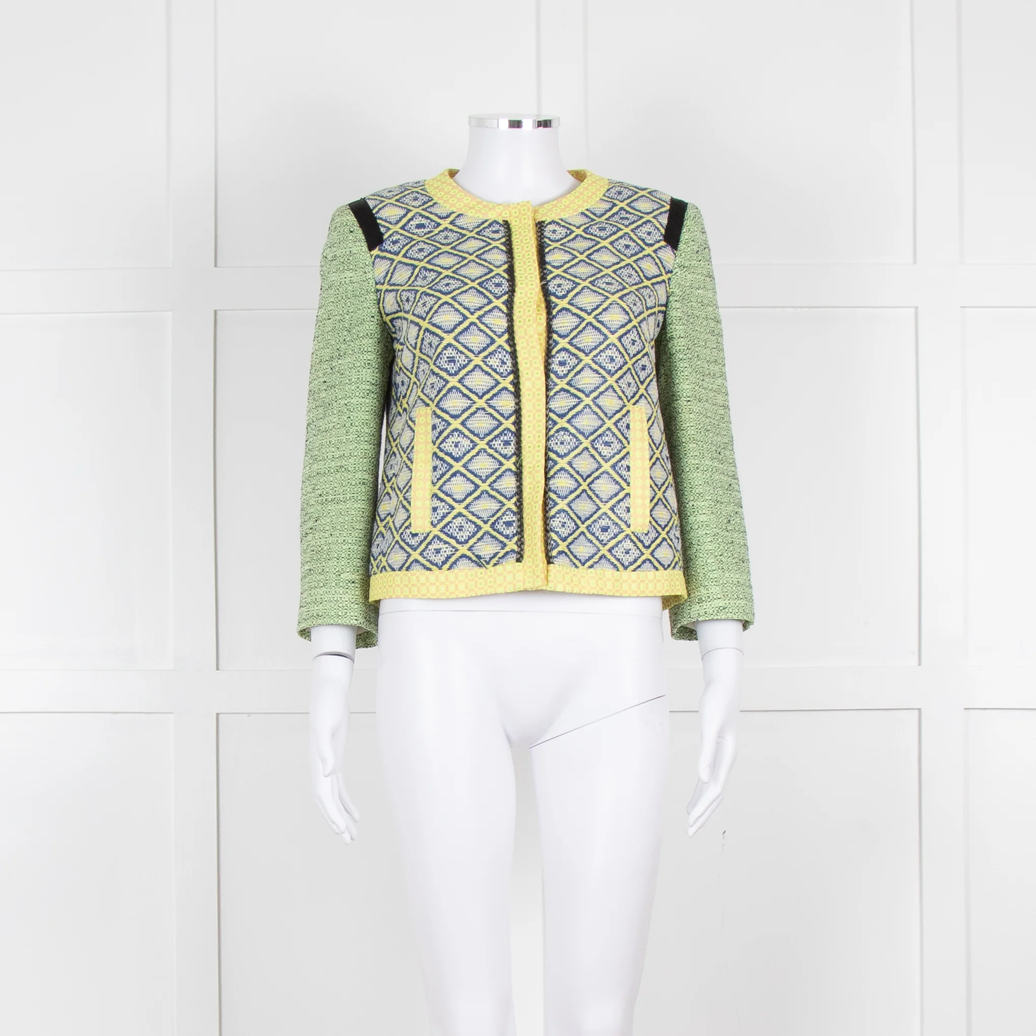 MSGM Yellow Blue Green Woven Print Jacket