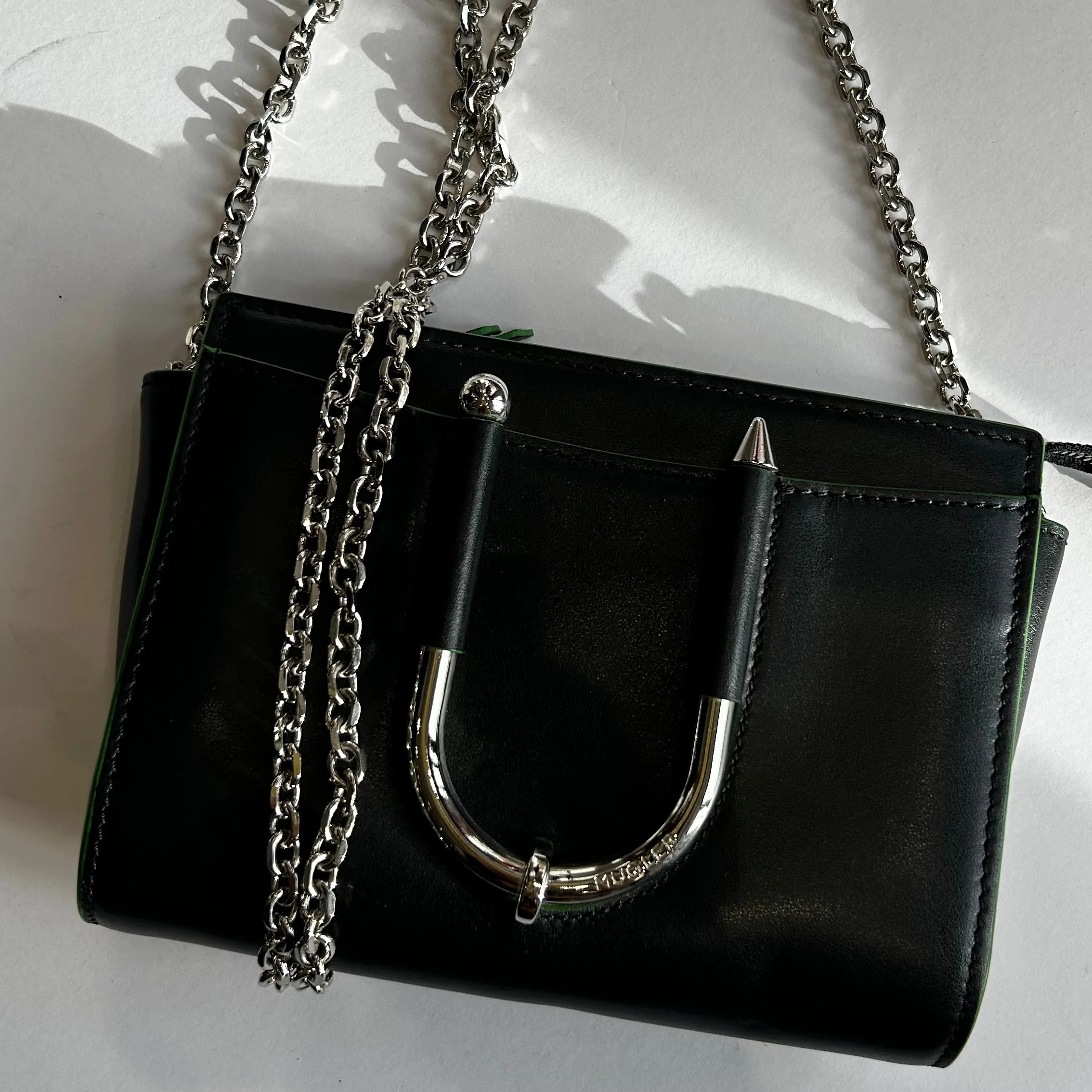 Mugler Black Crossbody Bag with Green Edges - Image 11