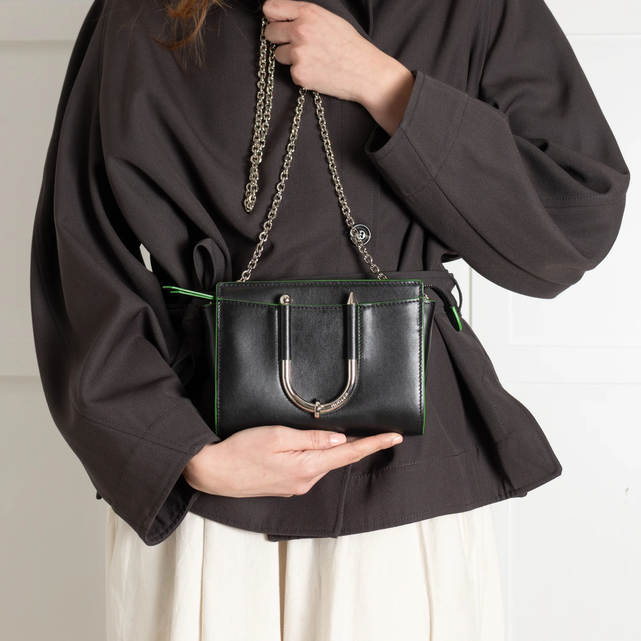 Mugler Black Crossbody Bag with Green Edges - Image 2