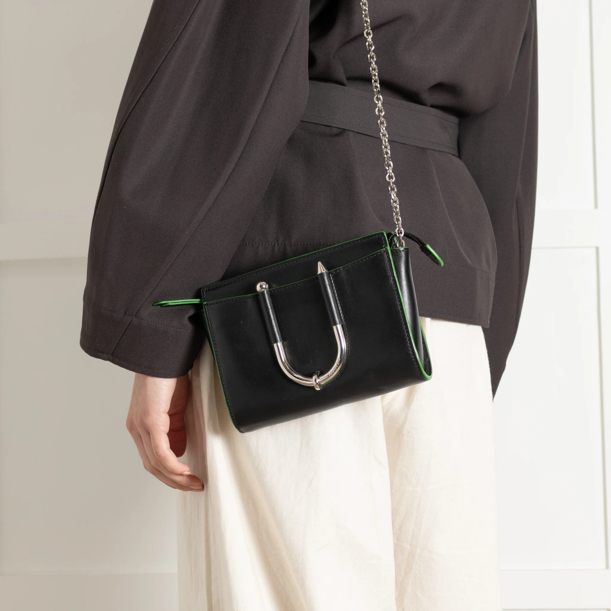 Mugler Black Crossbody Bag with Green Edges - Image 4