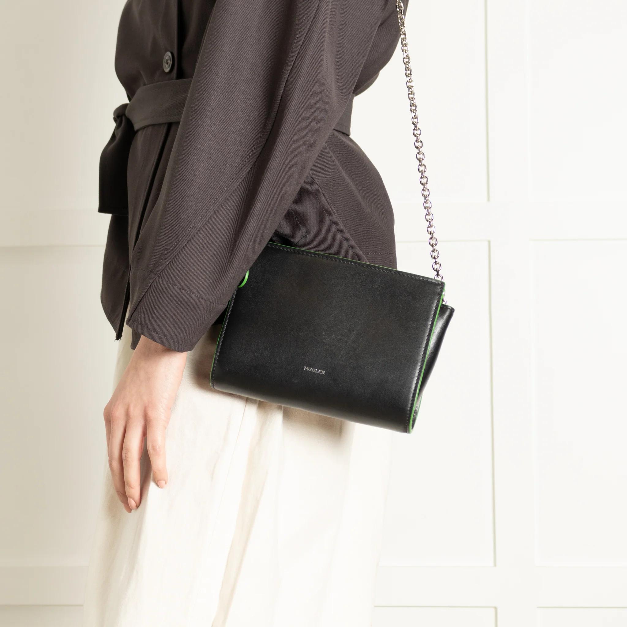 Mugler Black Crossbody Bag with Green Edges - Image 6