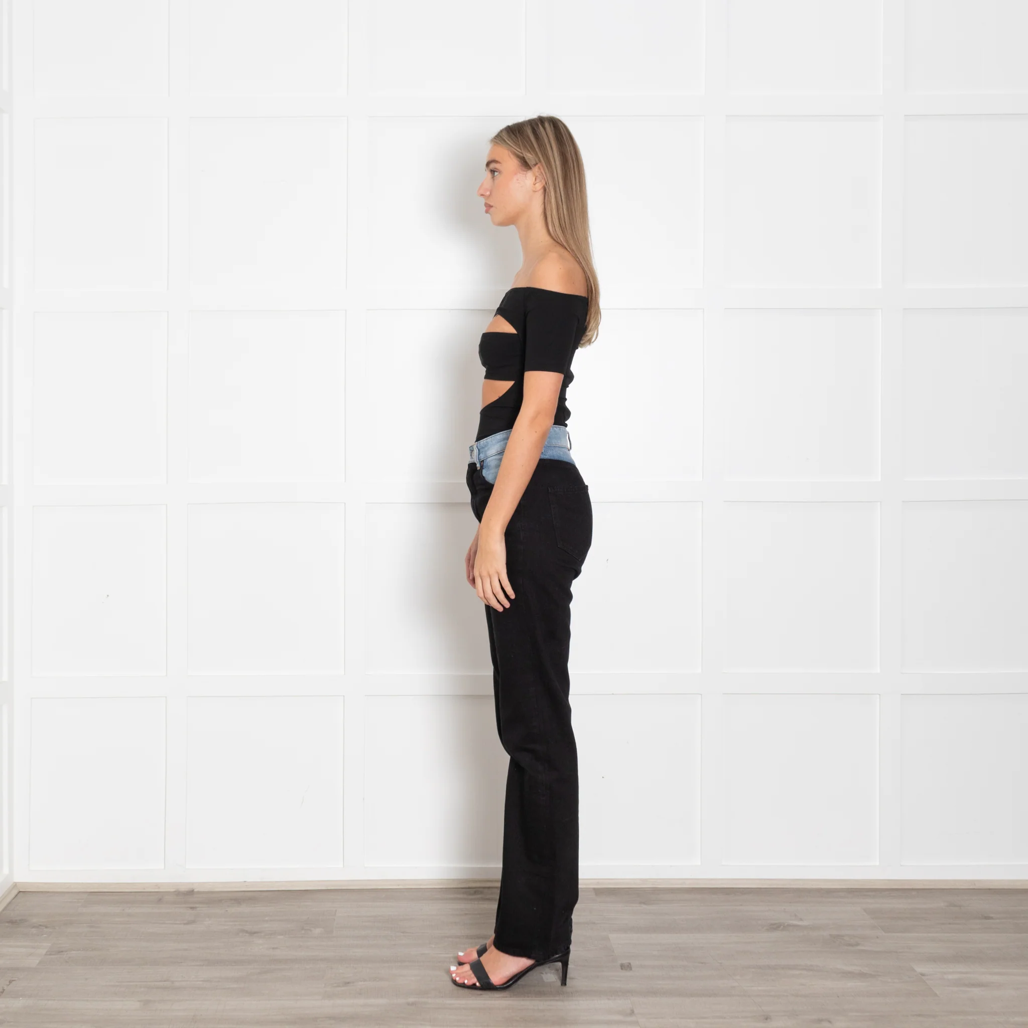 Mugler Black High Hip Off Cutout Bodysuit - Image 4