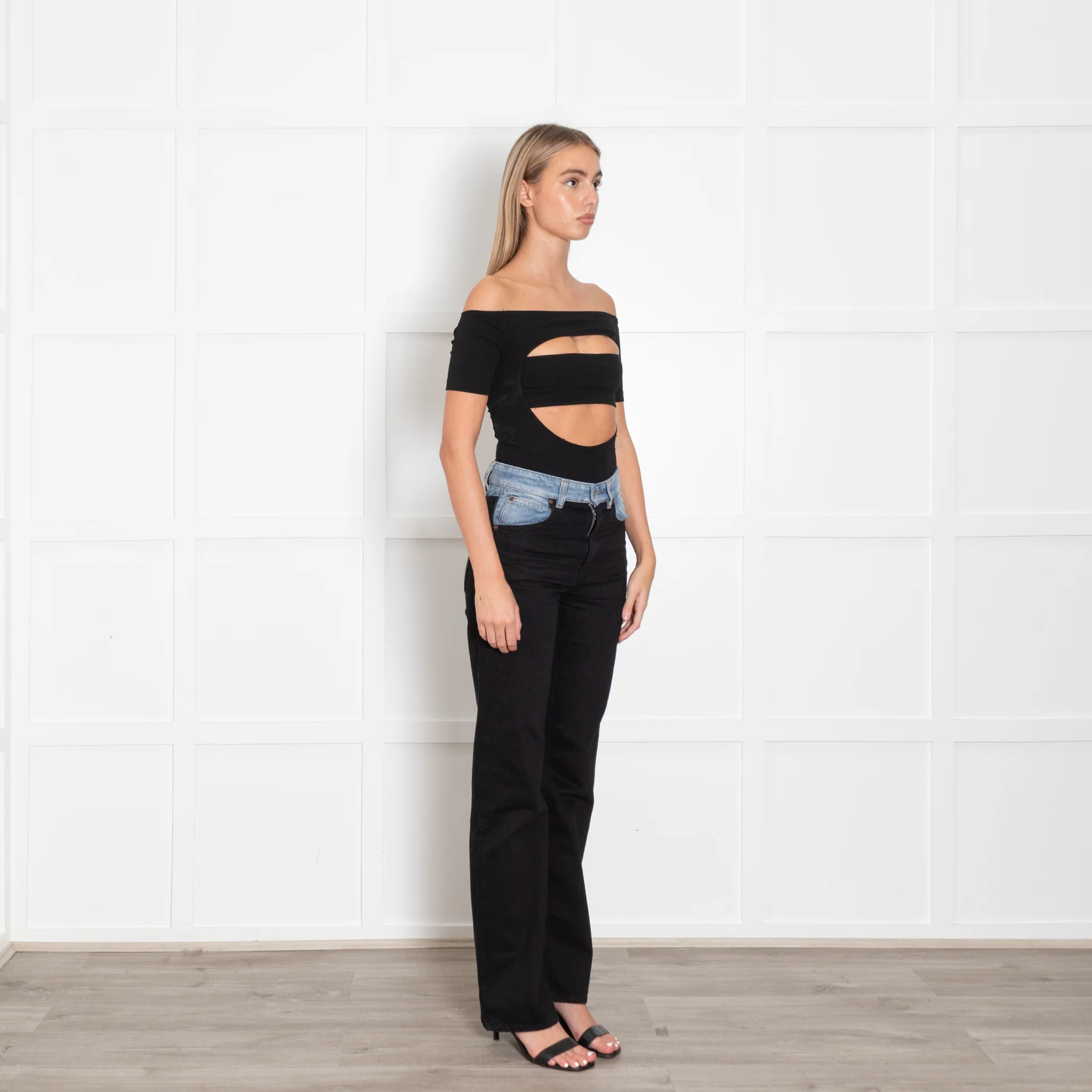 Mugler Black High Hip Off Cutout Bodysuit - Image 7