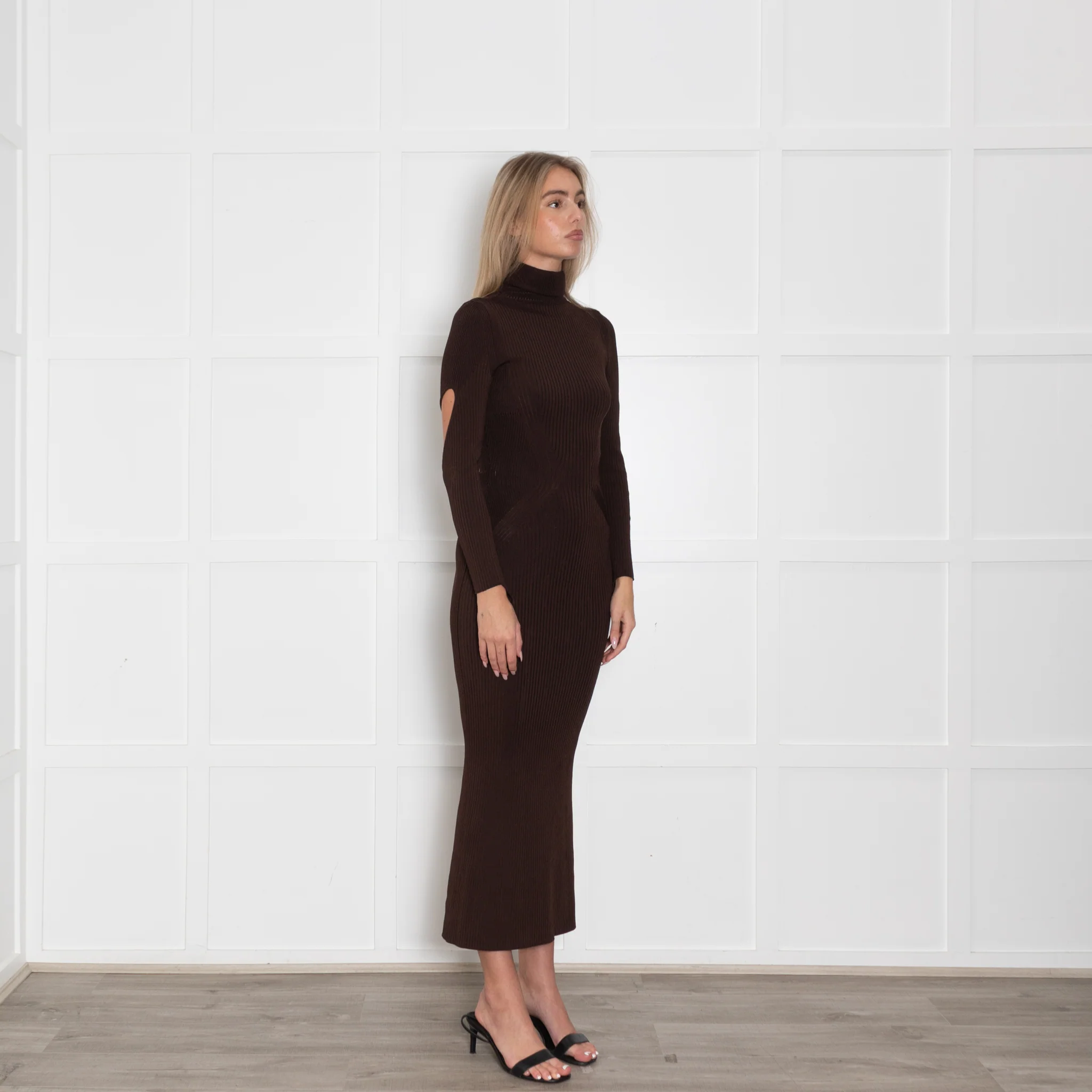 Mugler Brown Knit Rollneck Long Dress - Image 7