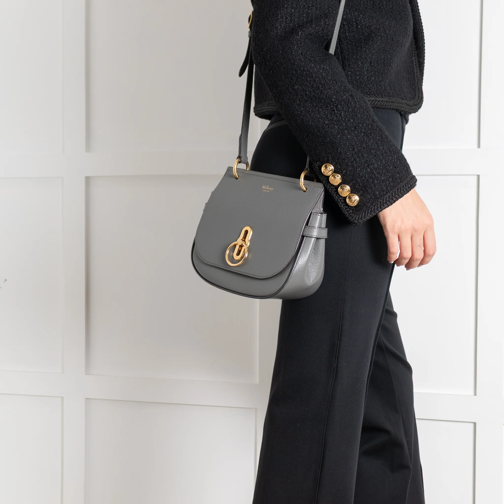 Mulberry Dark Grey Small Amberley Satchel Bag - Image 4