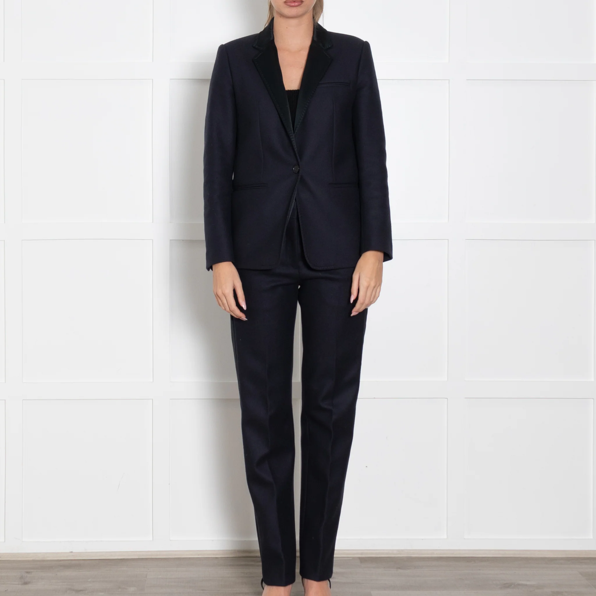 Mulberry Navy Blue Wool Blend Satin Trim Trousers Suit - Image 2
