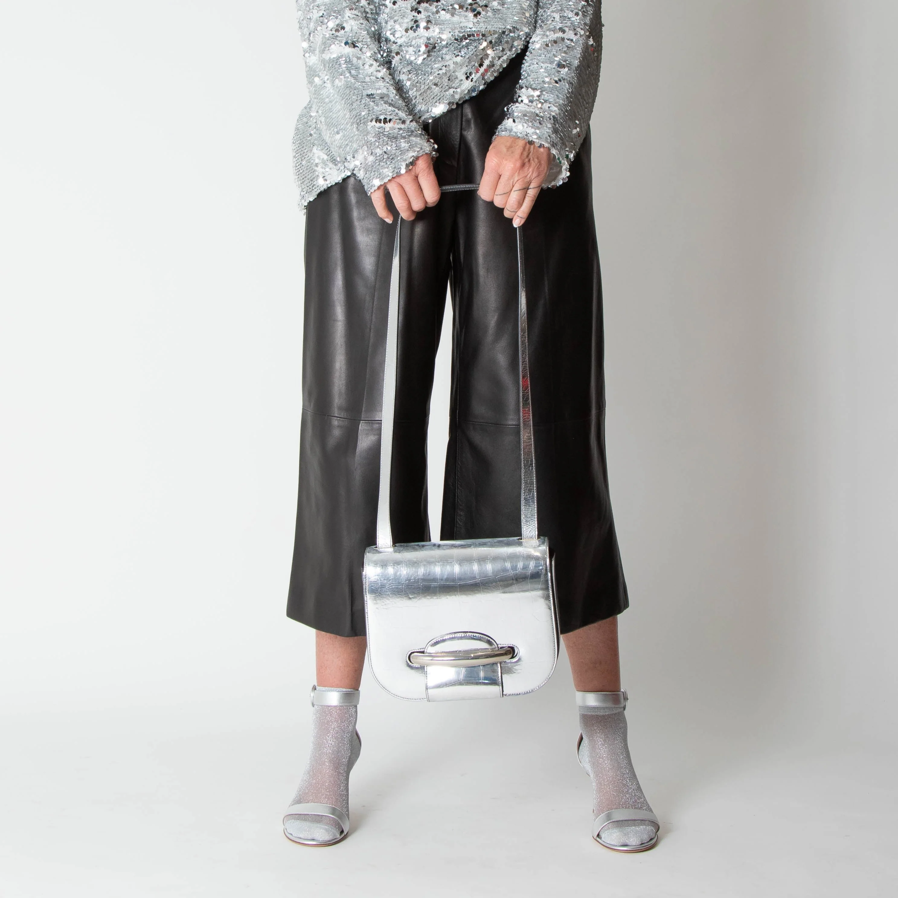 Mulberry Silver Metallic Croc Effect Embossed Selwood Crossbody Bag - Image 10