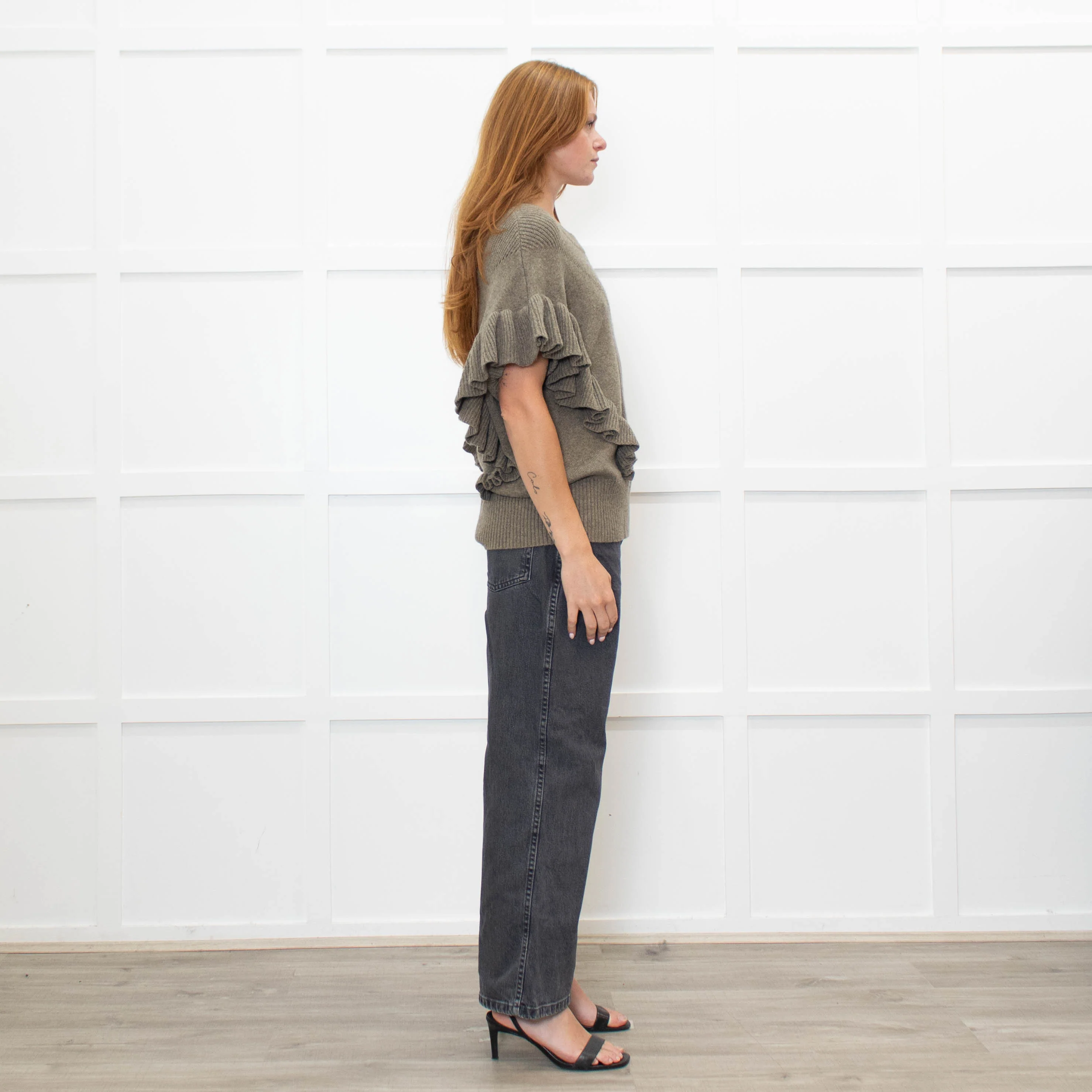 Munthe Khaki Frill Front Knitted Vest - Image 6