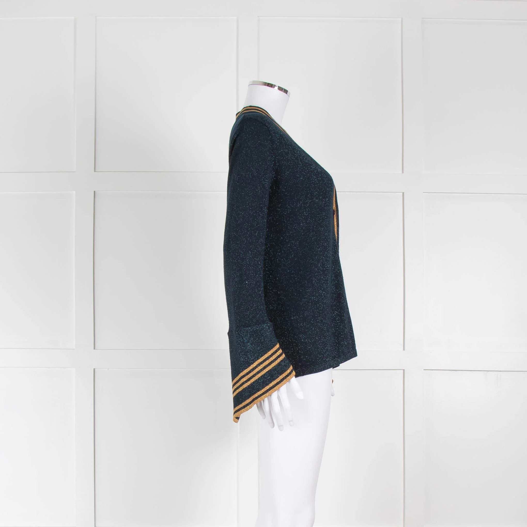 Munthe Navy And Gold Lurex Cardigan With Flared Sleeves - Image 2