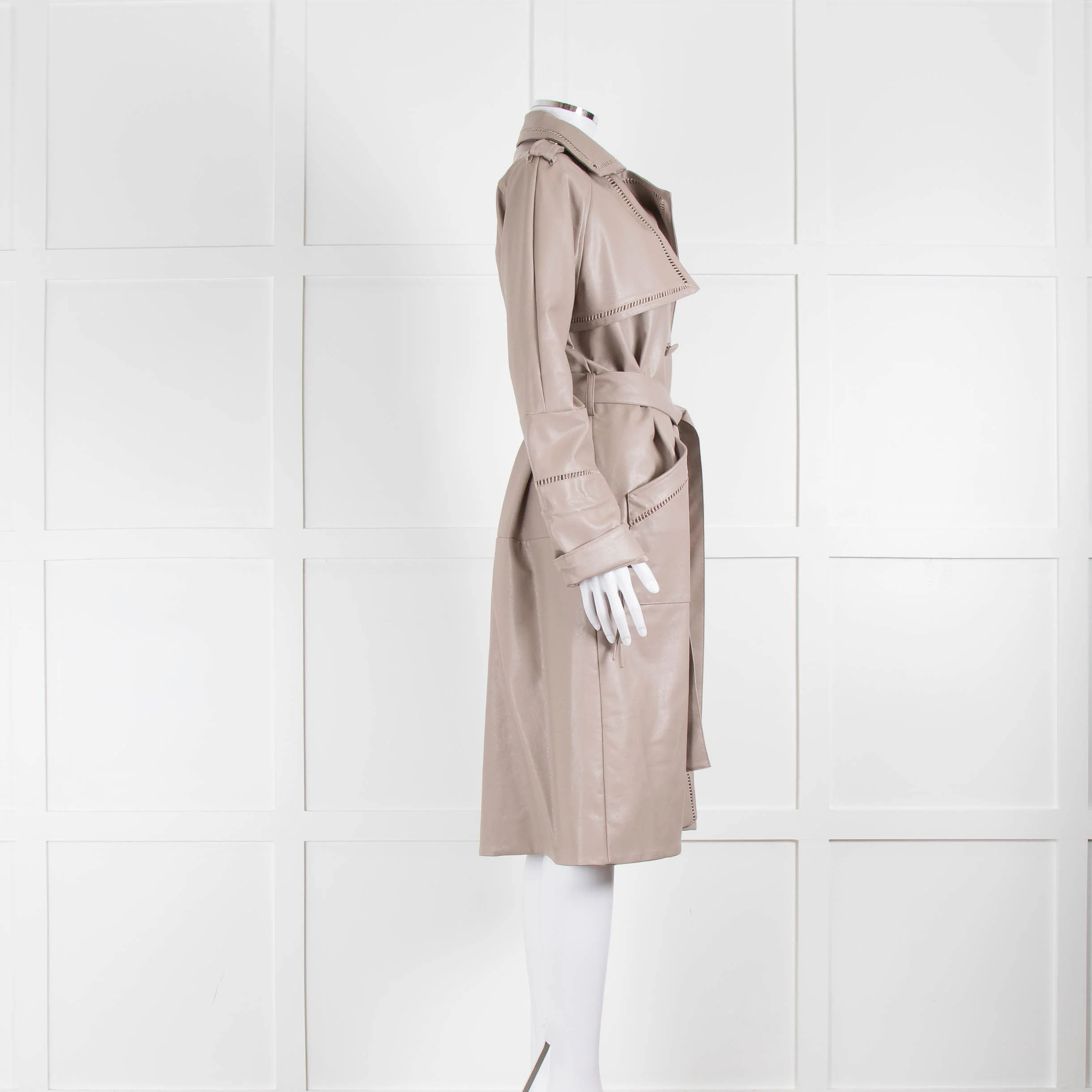 Muuba Beige Ladderstitch Trim Faux Leather Trench - Image 2