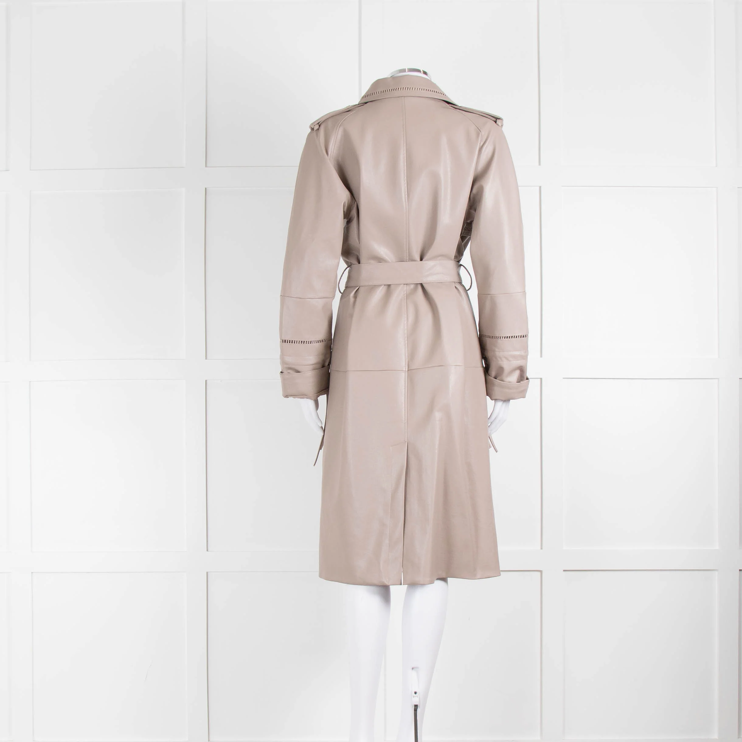 Muuba Beige Ladderstitch Trim Faux Leather Trench - Image 3
