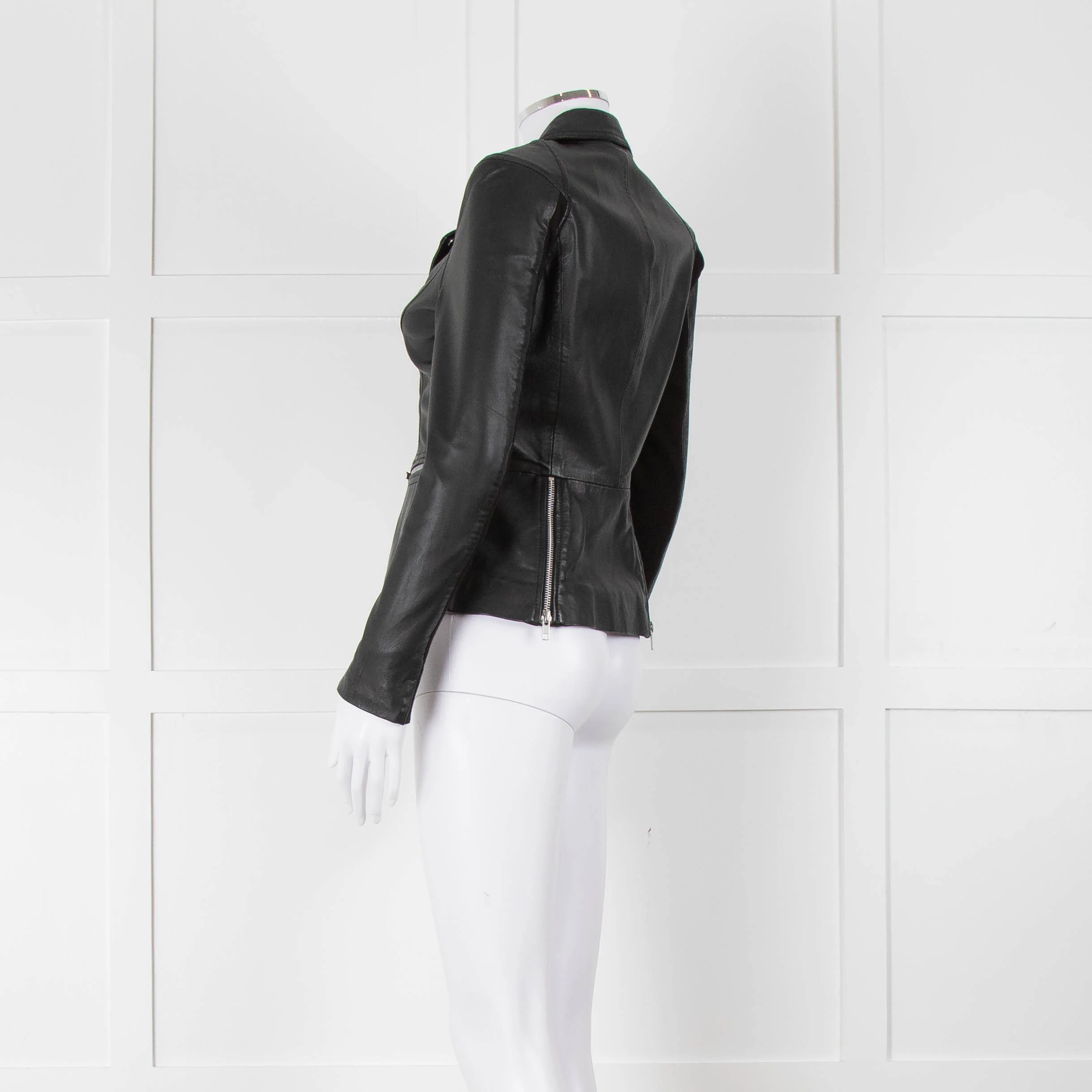 Muubaa Black Leather Knit Panel Sleeve Biker Jacket - Image 6