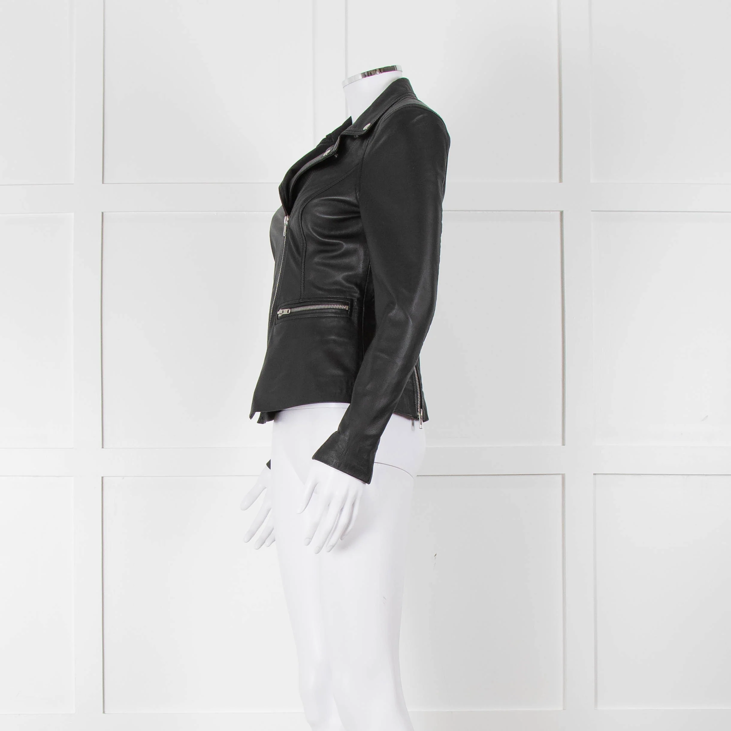 Muubaa Black Leather Knit Panel Sleeve Biker Jacket - Image 7