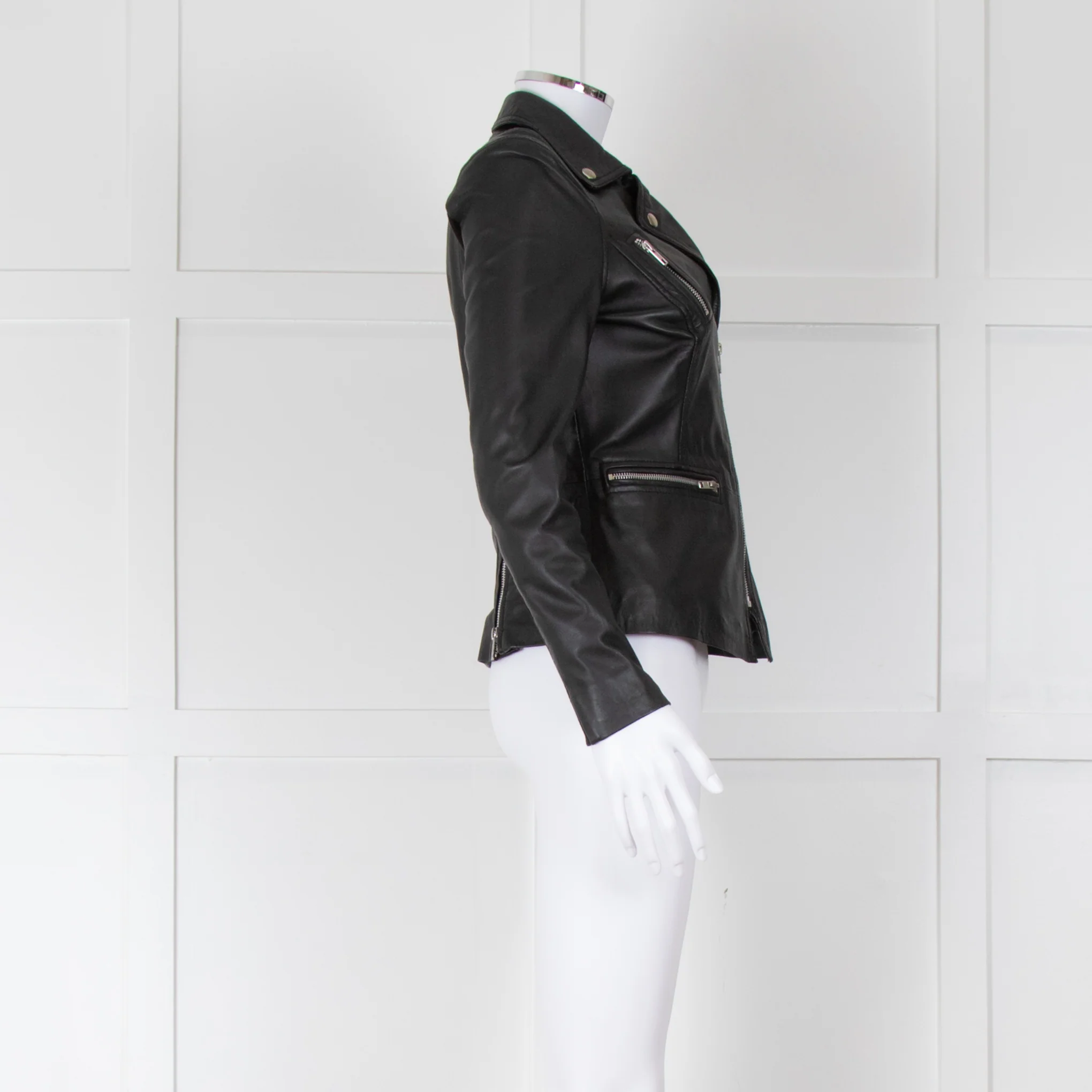 Muubaa Black Leather Short Biker Jacket - Image 2