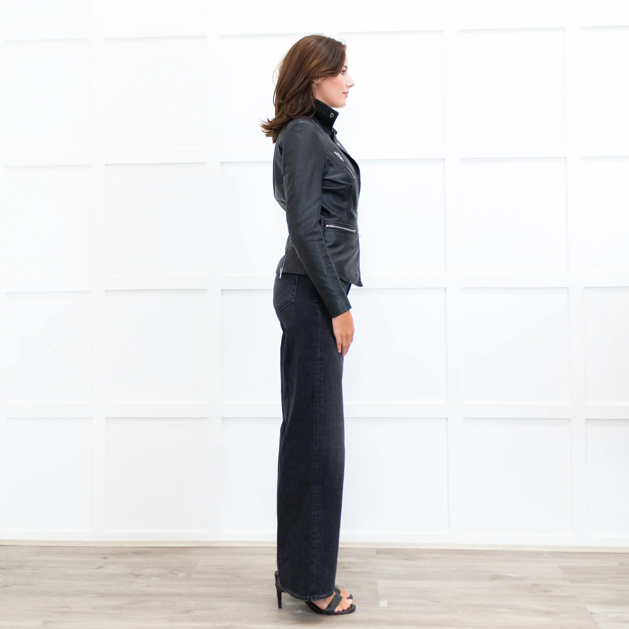 MUUBAA Black Leather Silver Zip Jacket - Image 6