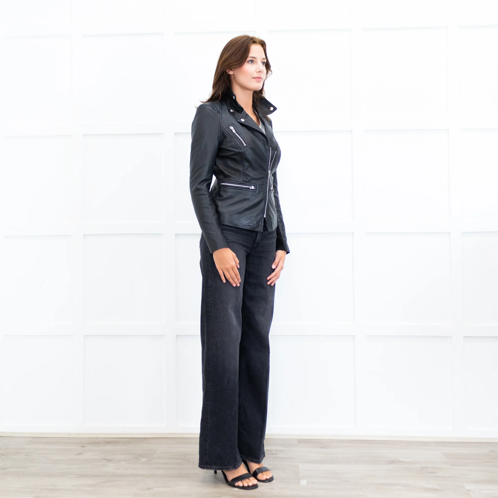 MUUBAA Black Leather Silver Zip Jacket - Image 7
