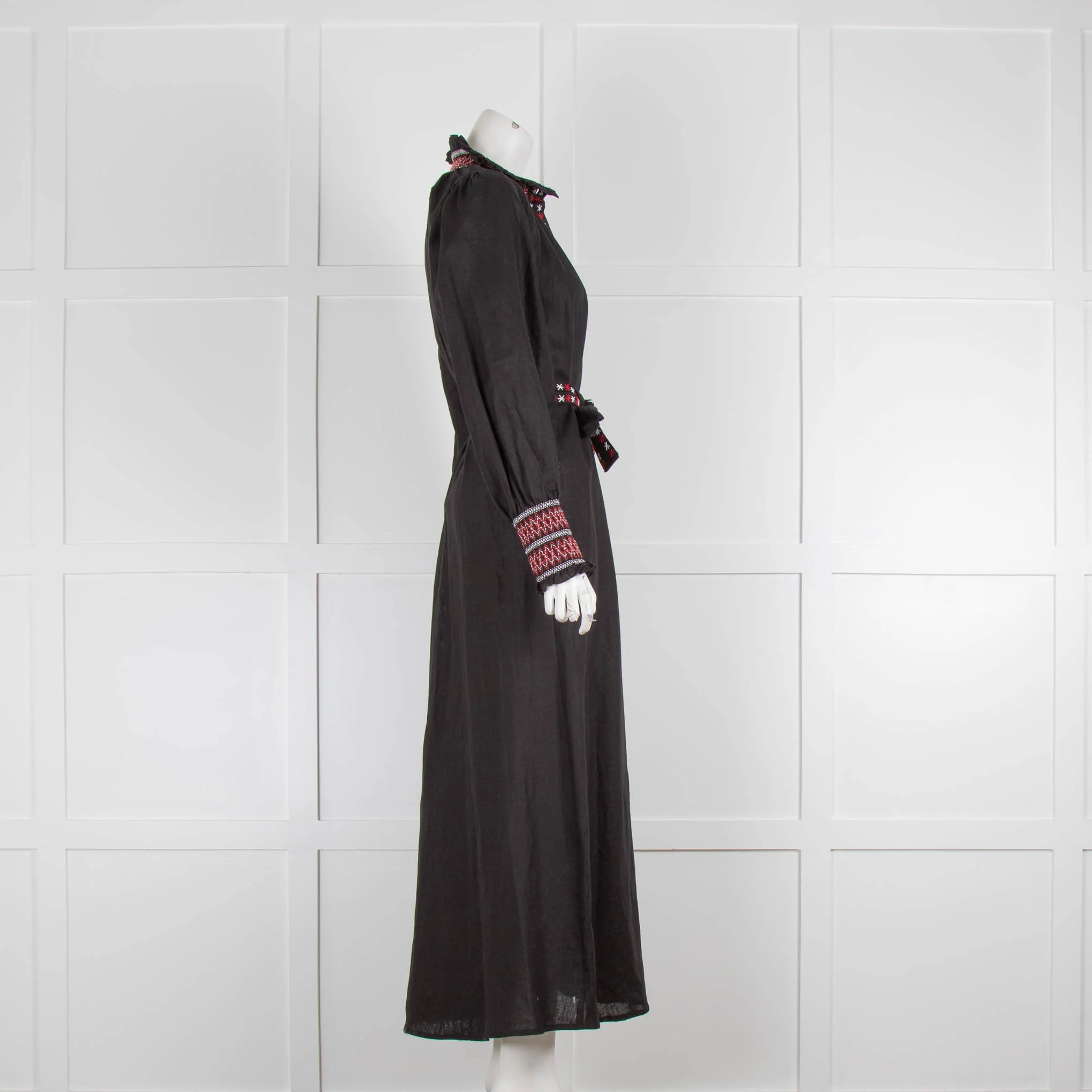 Muzungu Sisters Black Linen Red Stitch Long Sleeve Maxi dress - Image 2