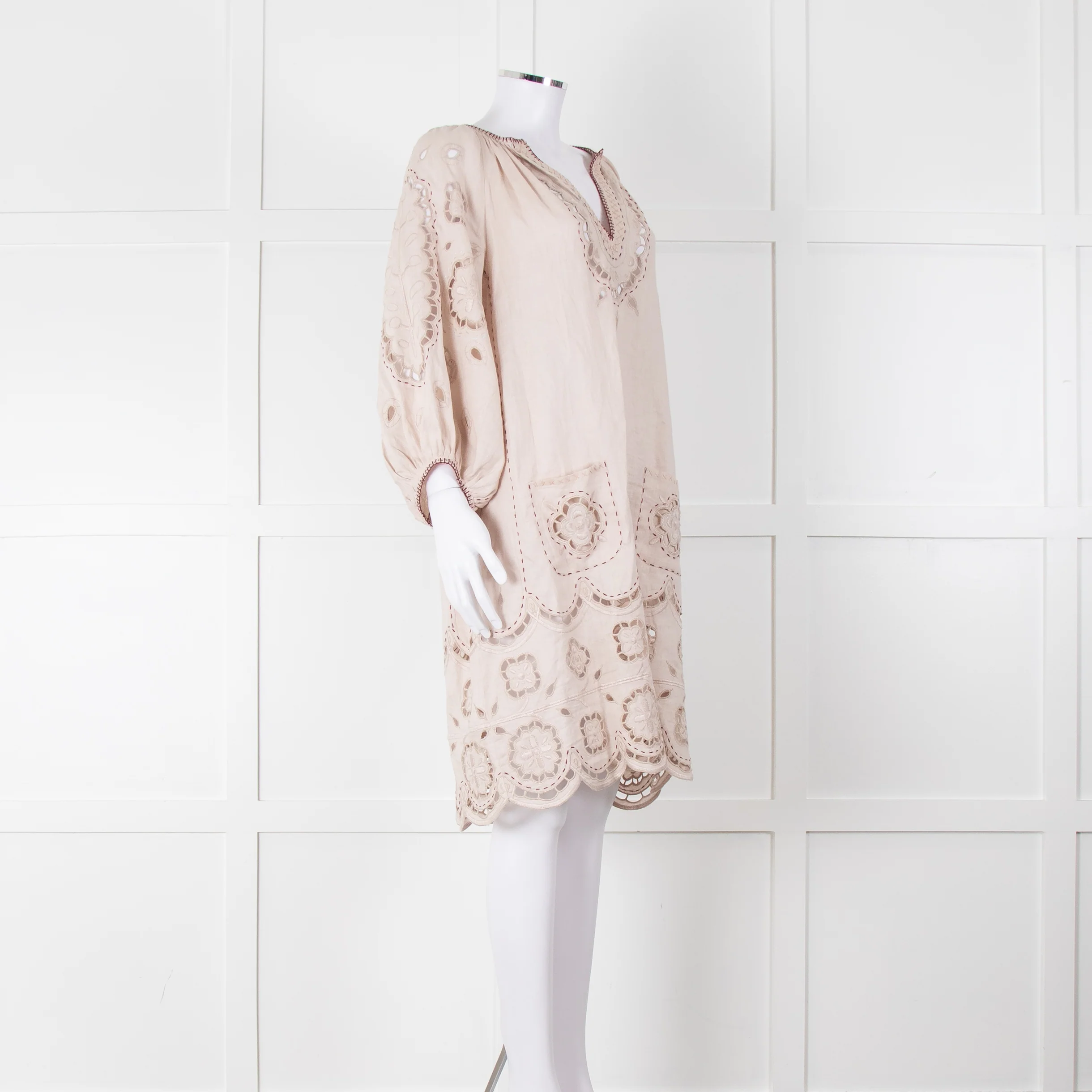 My Sleeping Gypsy Beige Linen Dress With Cut Out Pattern - Image 2