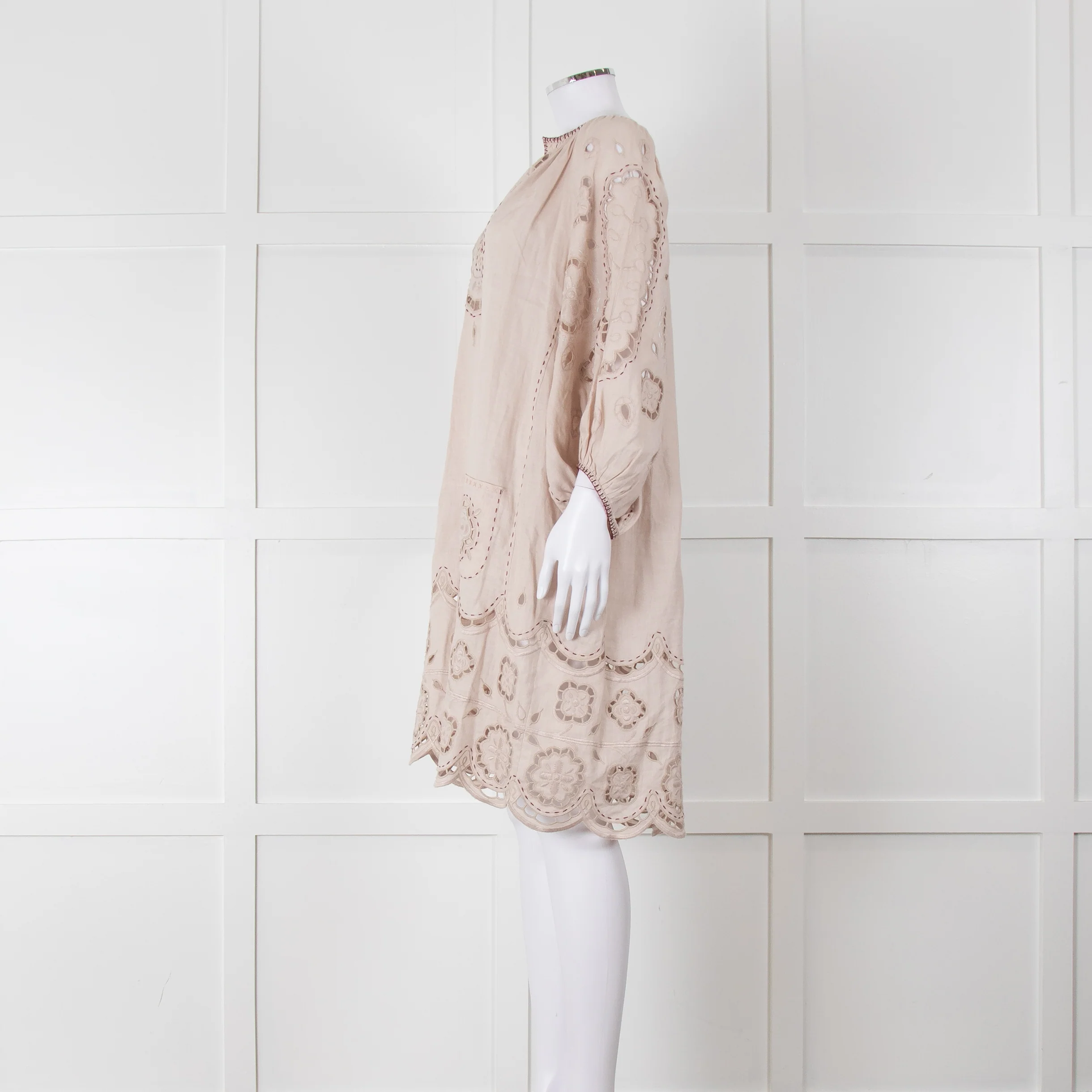 My Sleeping Gypsy Beige Linen Dress With Cut Out Pattern - Image 7