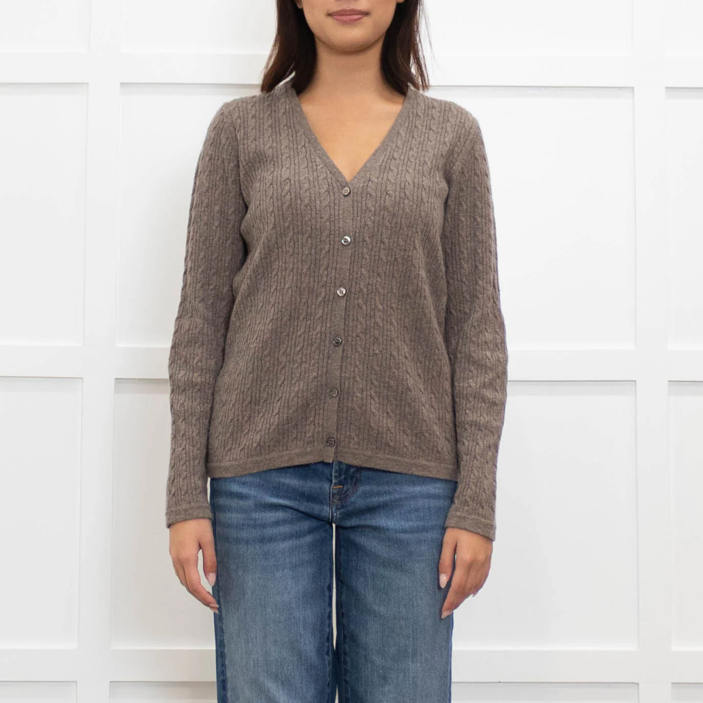 N. Peal Brown Cable Knit Cashmere Cardigan - Image 2