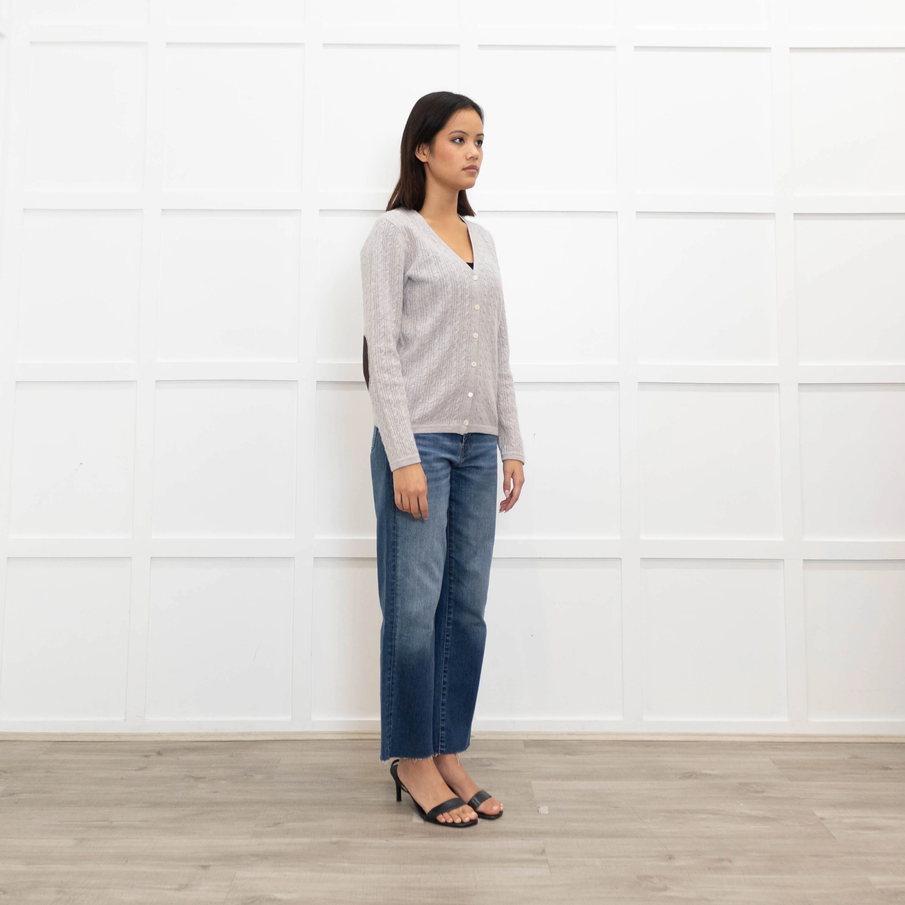 N. Peal Grey Cable Knit Cashmere Caridgan - Image 3