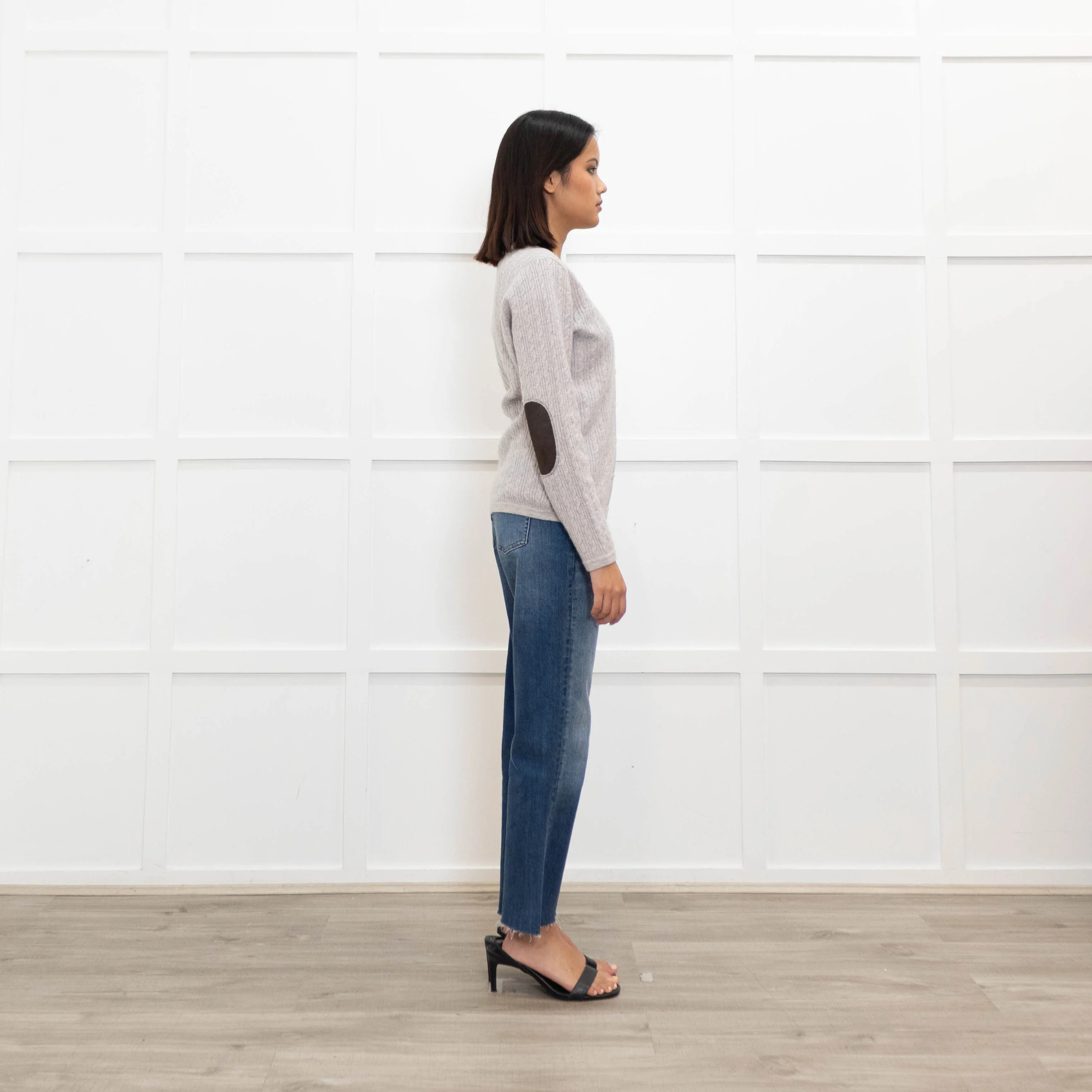N. Peal Grey Cable Knit Cashmere Caridgan - Image 4