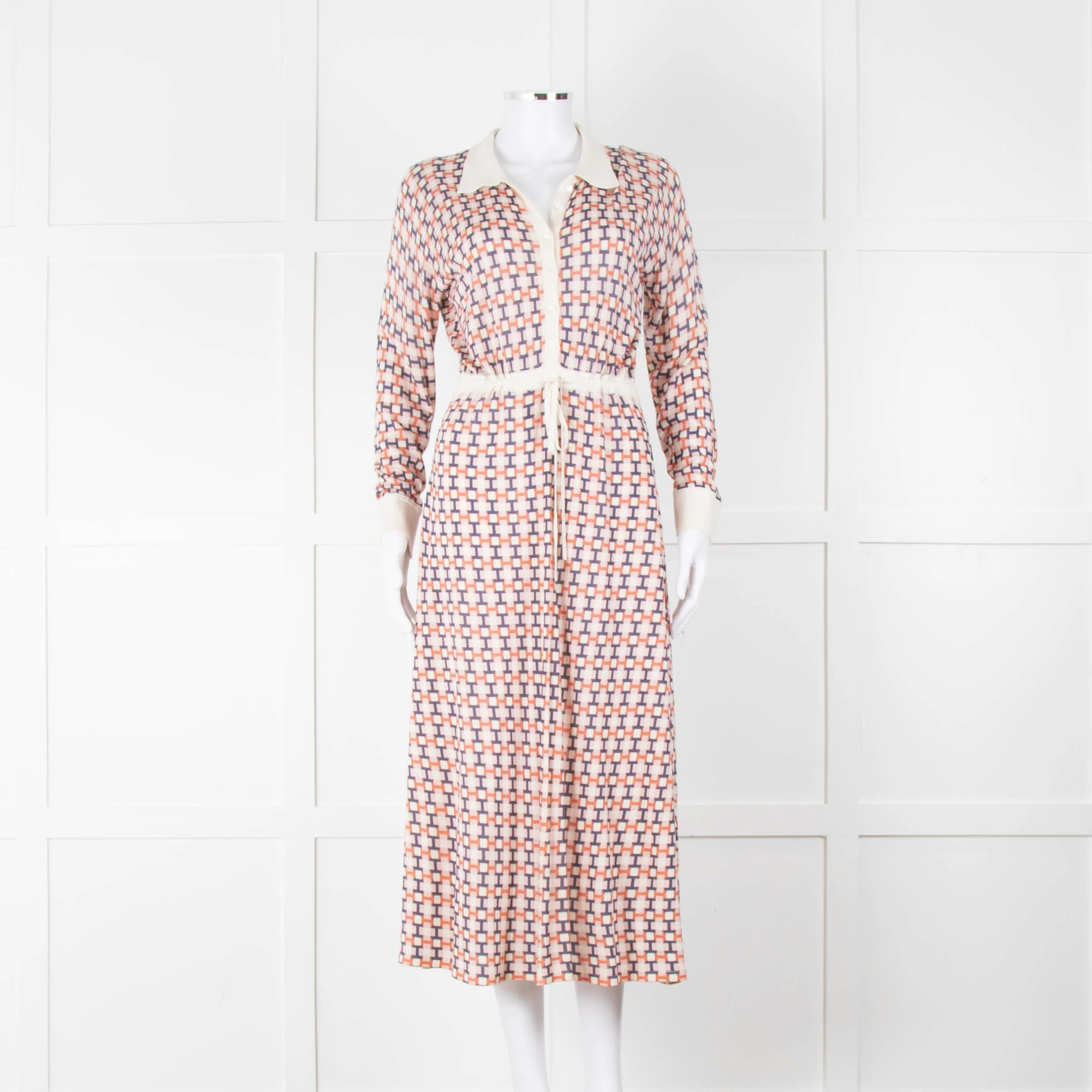 N. Peal Multicolour Geometric Design Silk & Cashmere Dress