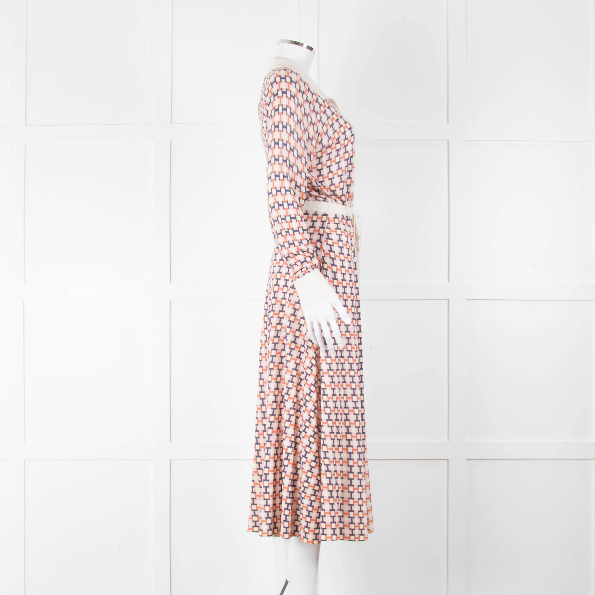 N. Peal Multicolour Geometric Design Silk & Cashmere Dress - Image 3