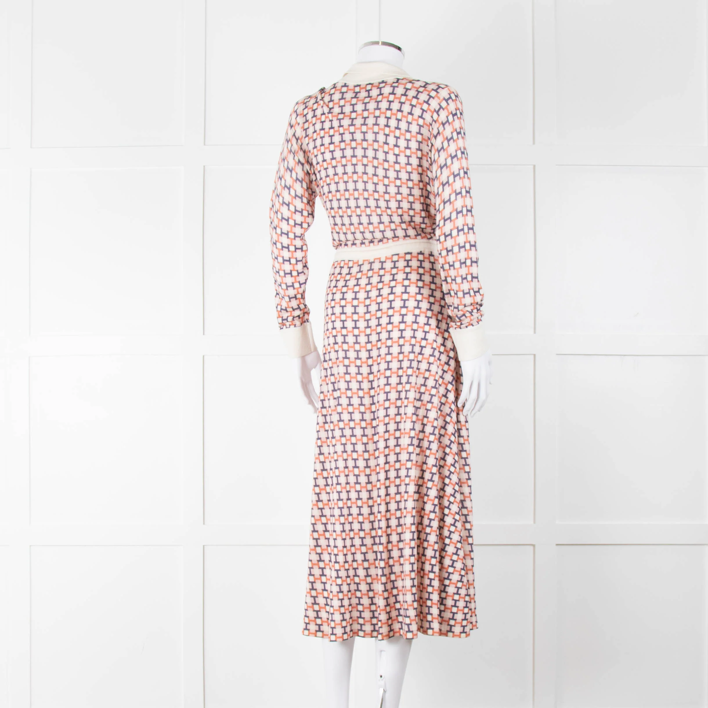 N. Peal Multicolour Geometric Design Silk & Cashmere Dress - Image 4