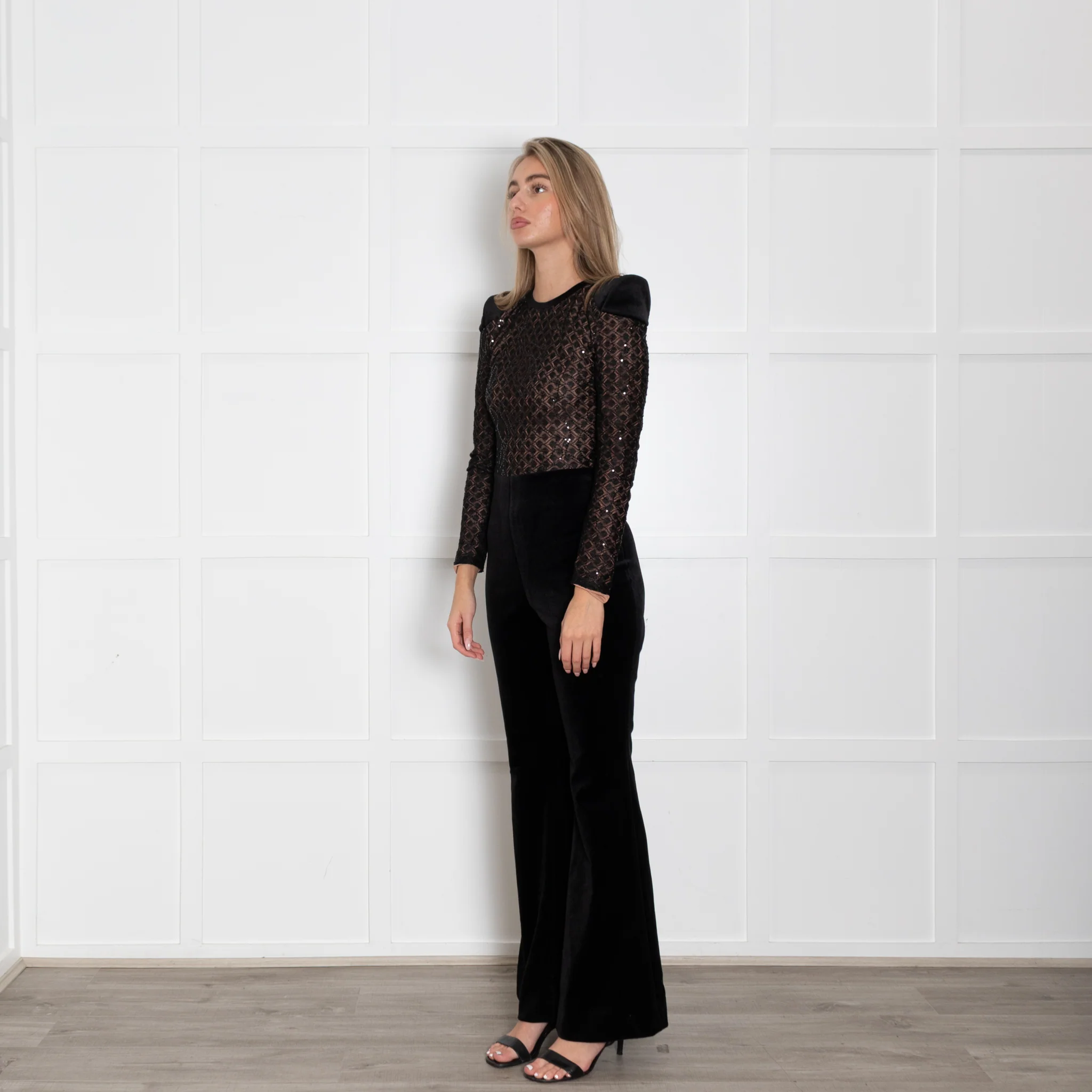 Nadine Merabi Black Velvet Jumpsuit With Sequin Bodice - Image 3